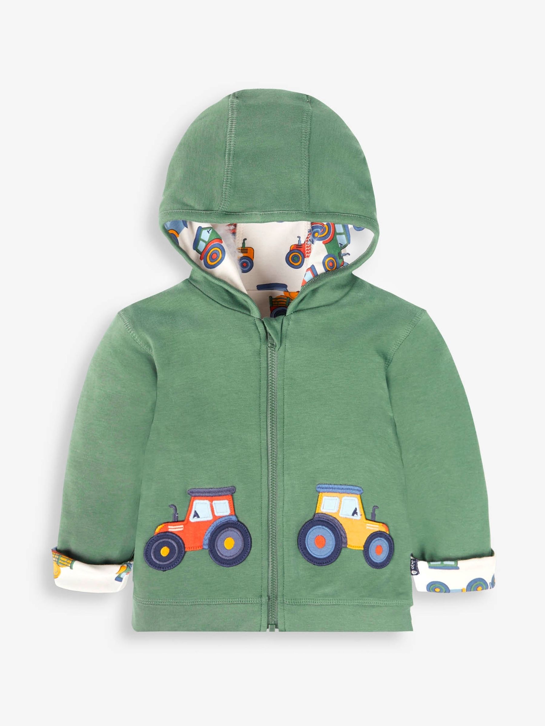 Khaki Tractor Appliqué Pockets Reversible Hoodie - Image 2 of 4