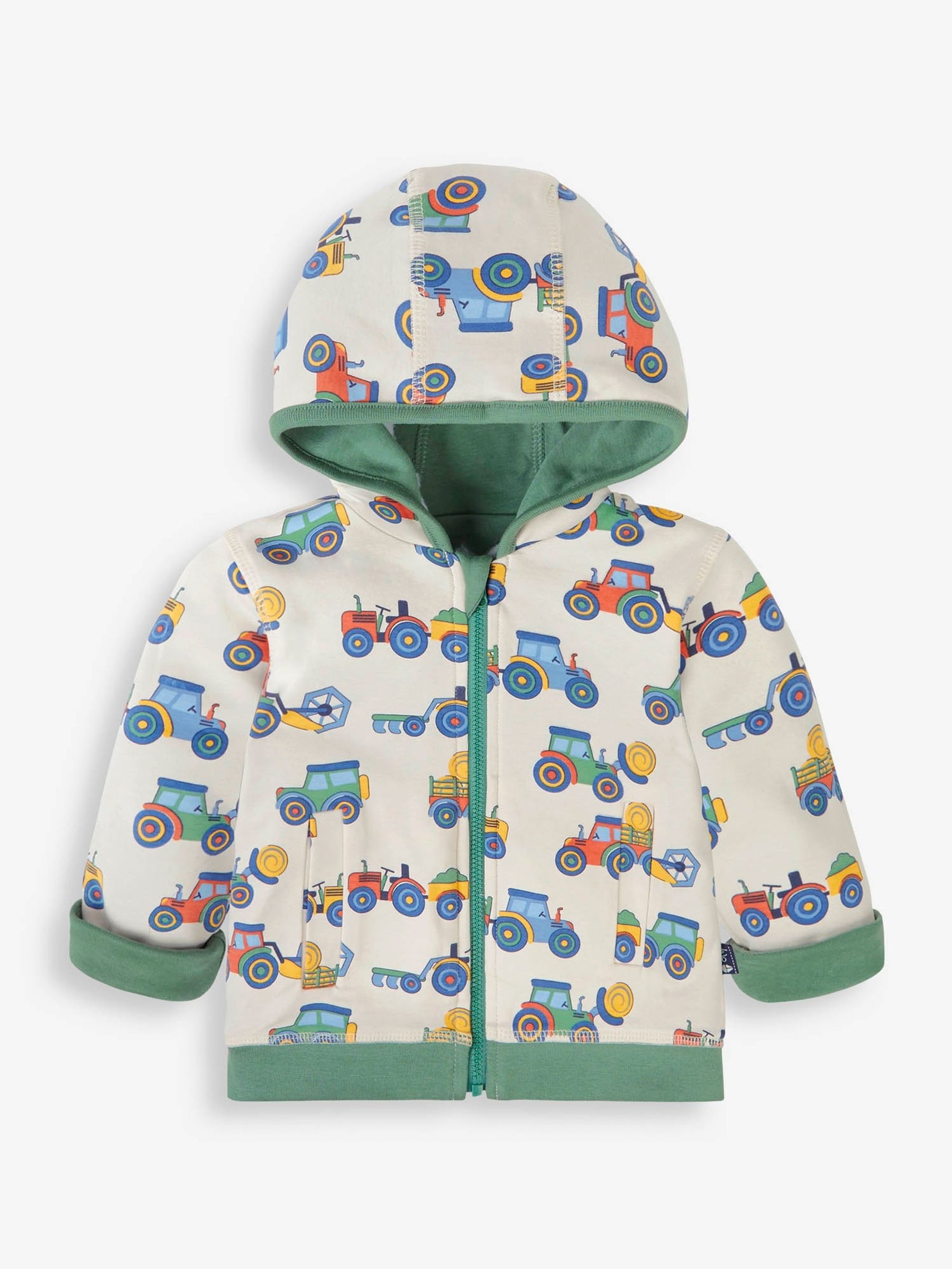 Khaki Tractor Appliqué Pockets Reversible Hoodie - Image 3 of 4