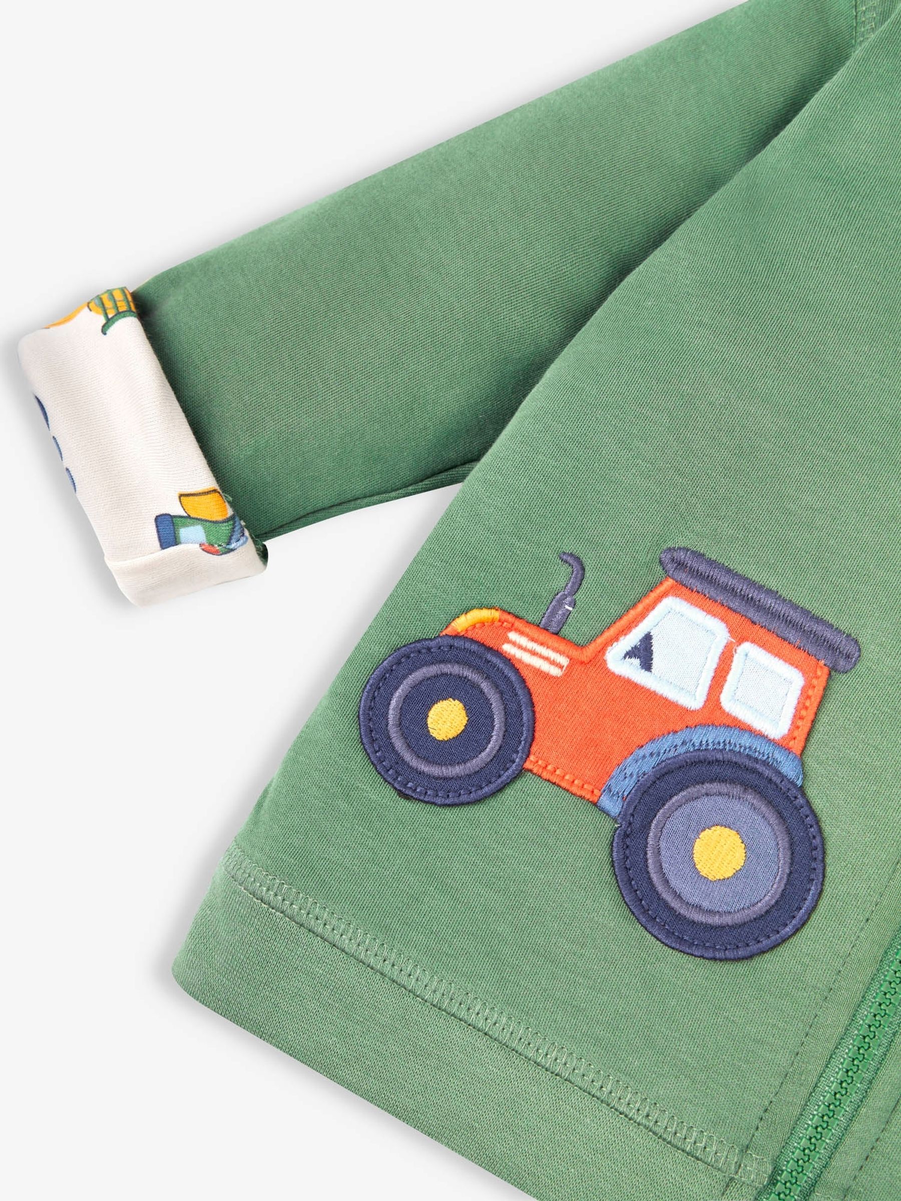 Khaki Tractor Appliqué Pockets Reversible Hoodie - Image 4 of 4