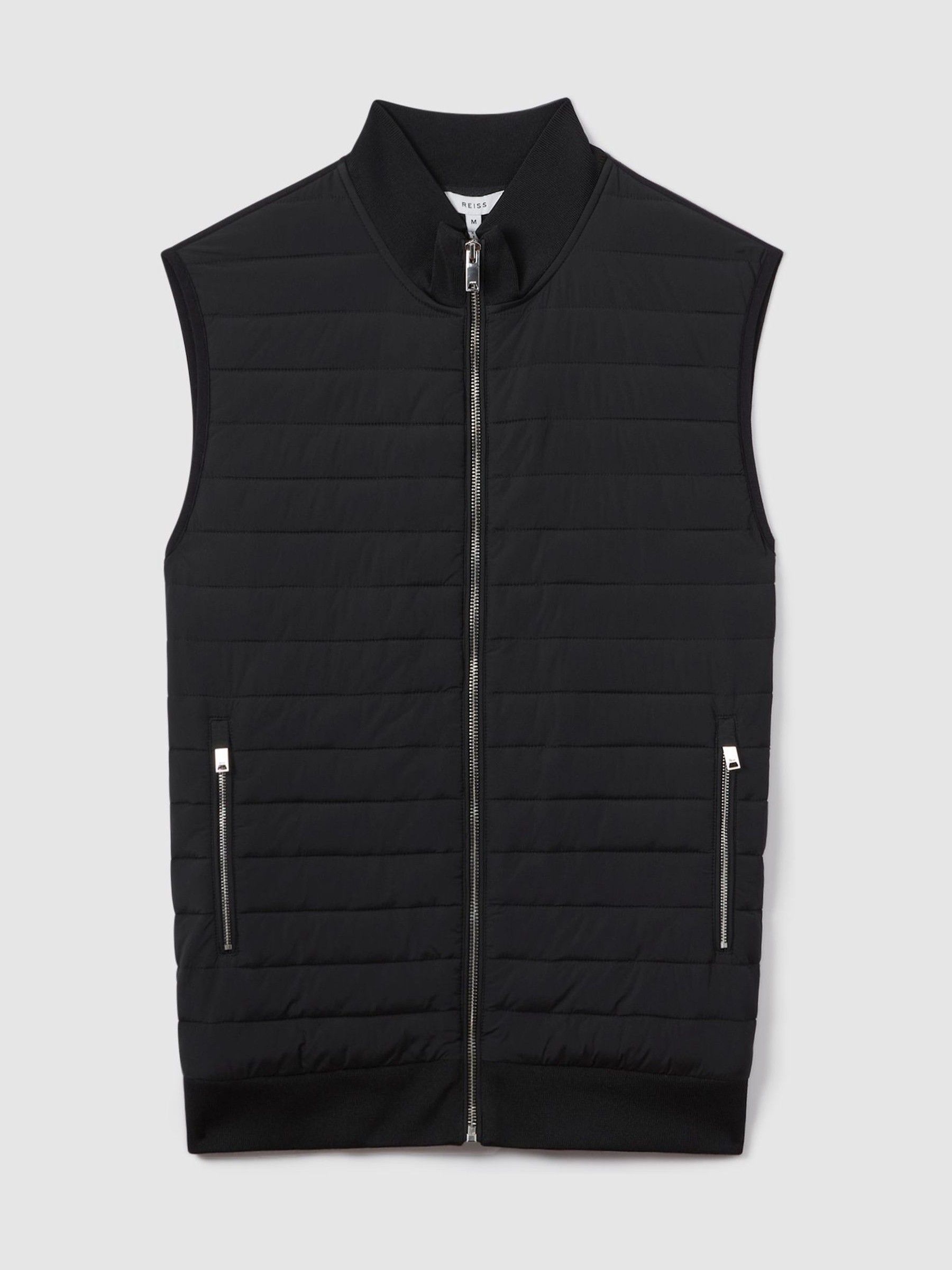 Hybrid Quilt and Knit Zip-Through Gilet in Black - Image 2 of 7