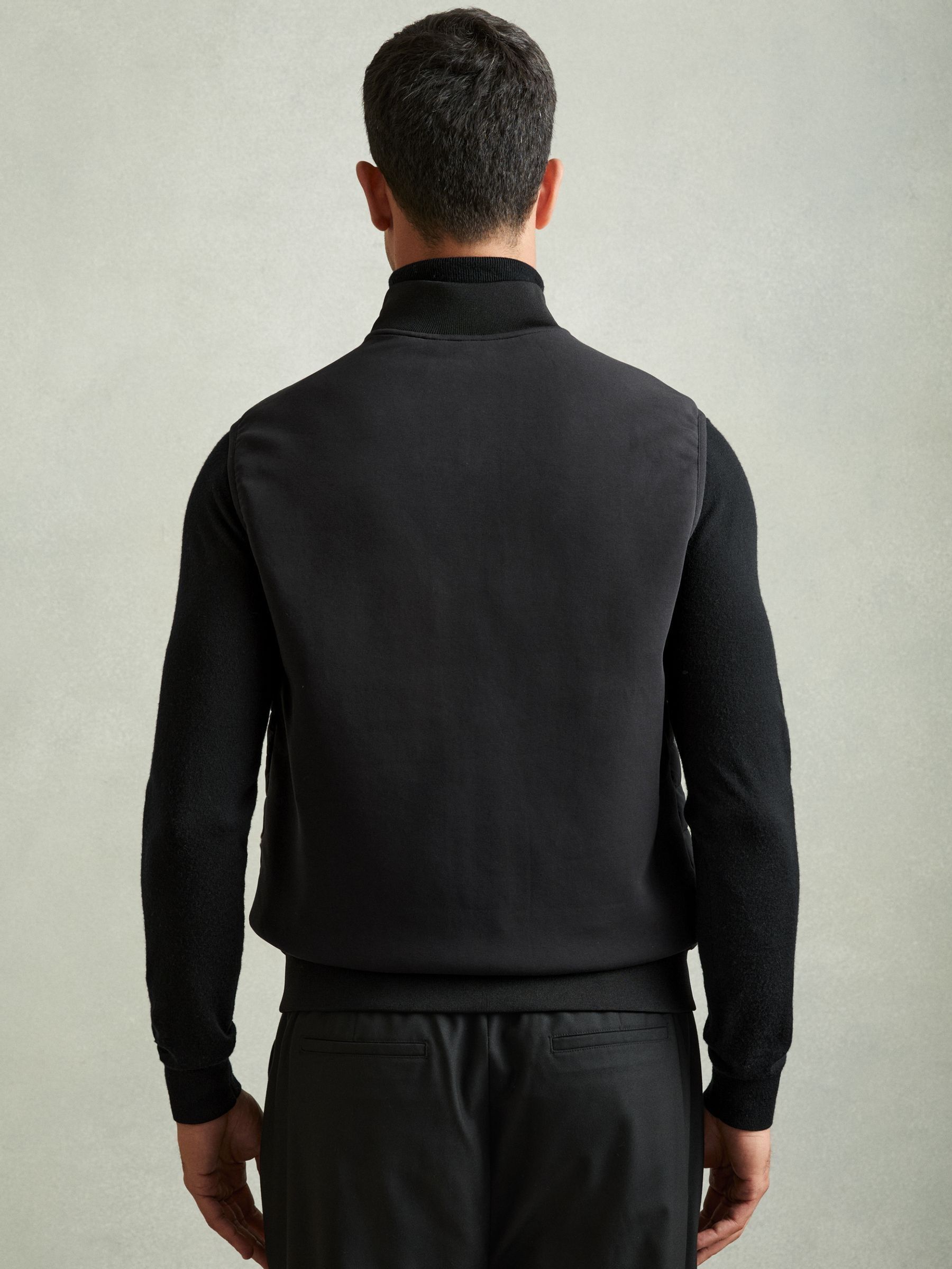 Hybrid Quilt and Knit Zip-Through Gilet in Black - Image 5 of 7