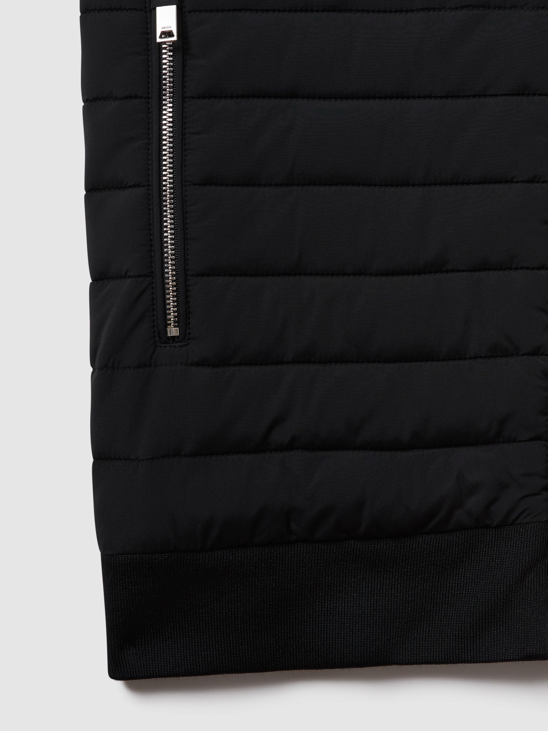 Hybrid Quilt and Knit Zip-Through Gilet in Black - Image 6 of 7