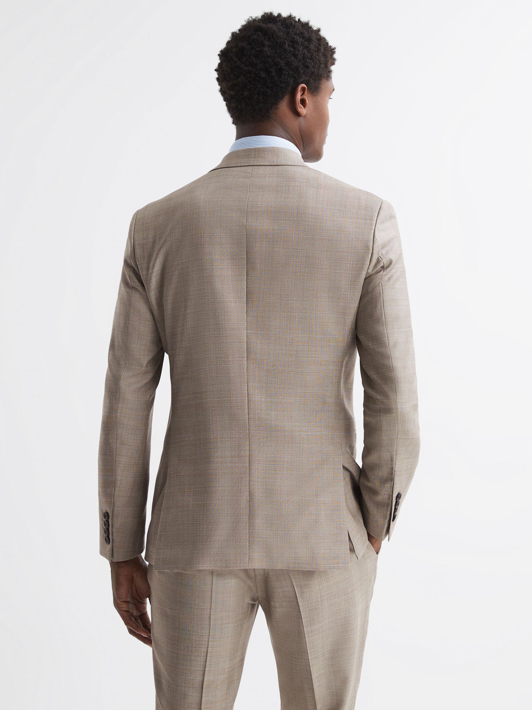 Slim Fit Double Breasted Checked Blazer in Oatmeal - Image 5 of 7