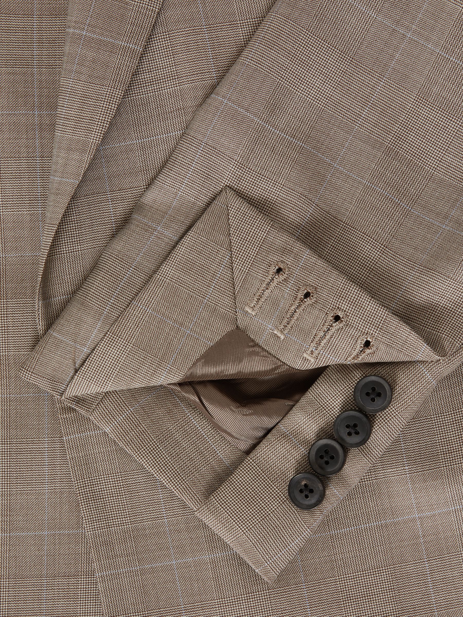 Slim Fit Double Breasted Checked Blazer in Oatmeal - Image 6 of 7