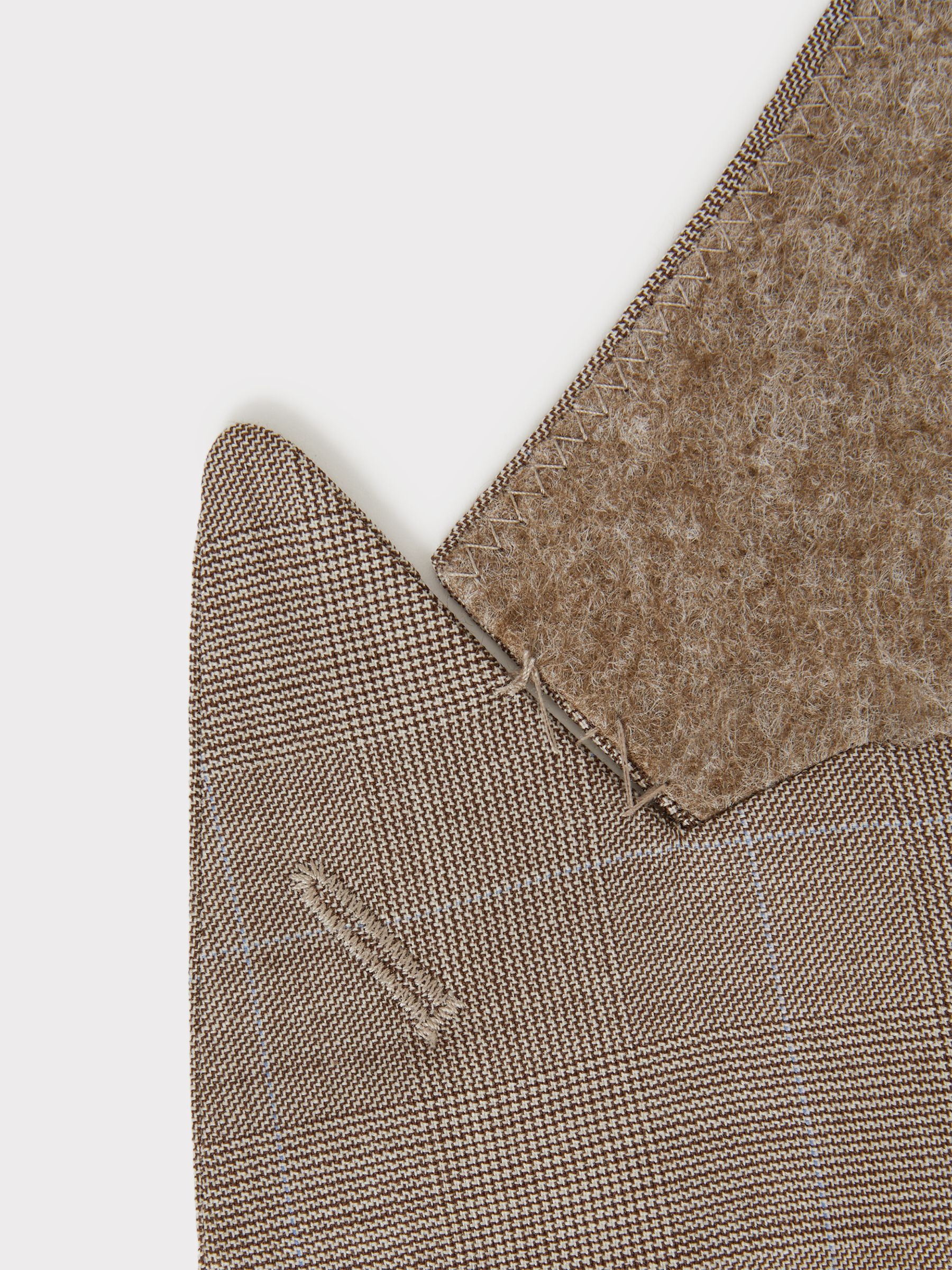 Slim Fit Double Breasted Checked Blazer in Oatmeal - Image 7 of 7