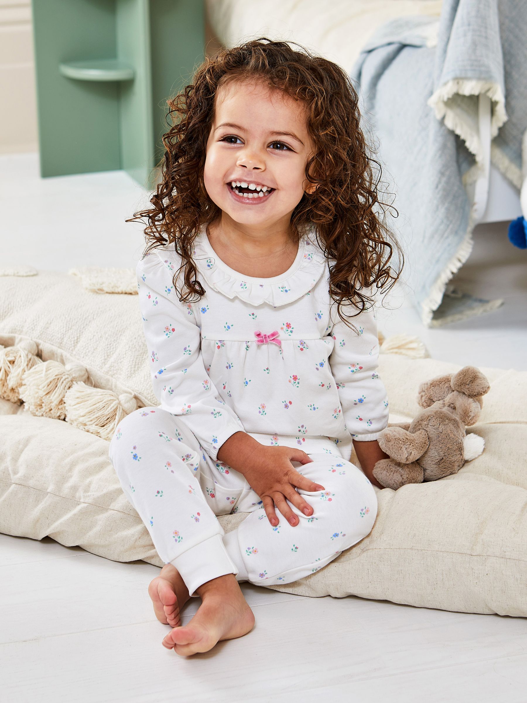 Cream Pretty Ditsy Jersey Pyjamas - Image 1 of 7
