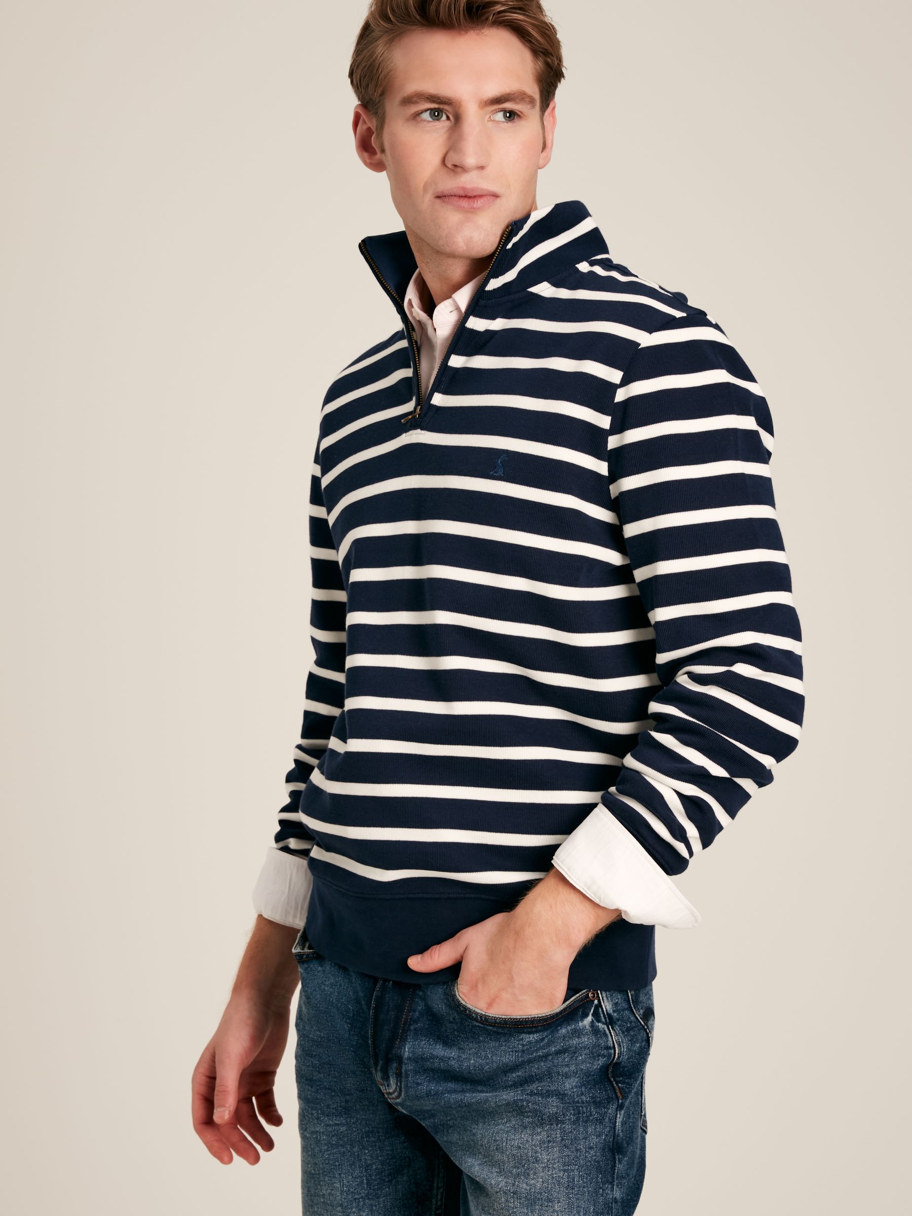 Alistair Navy/White Quarter Zip Cotton Sweatshirt - Image 1 of 6