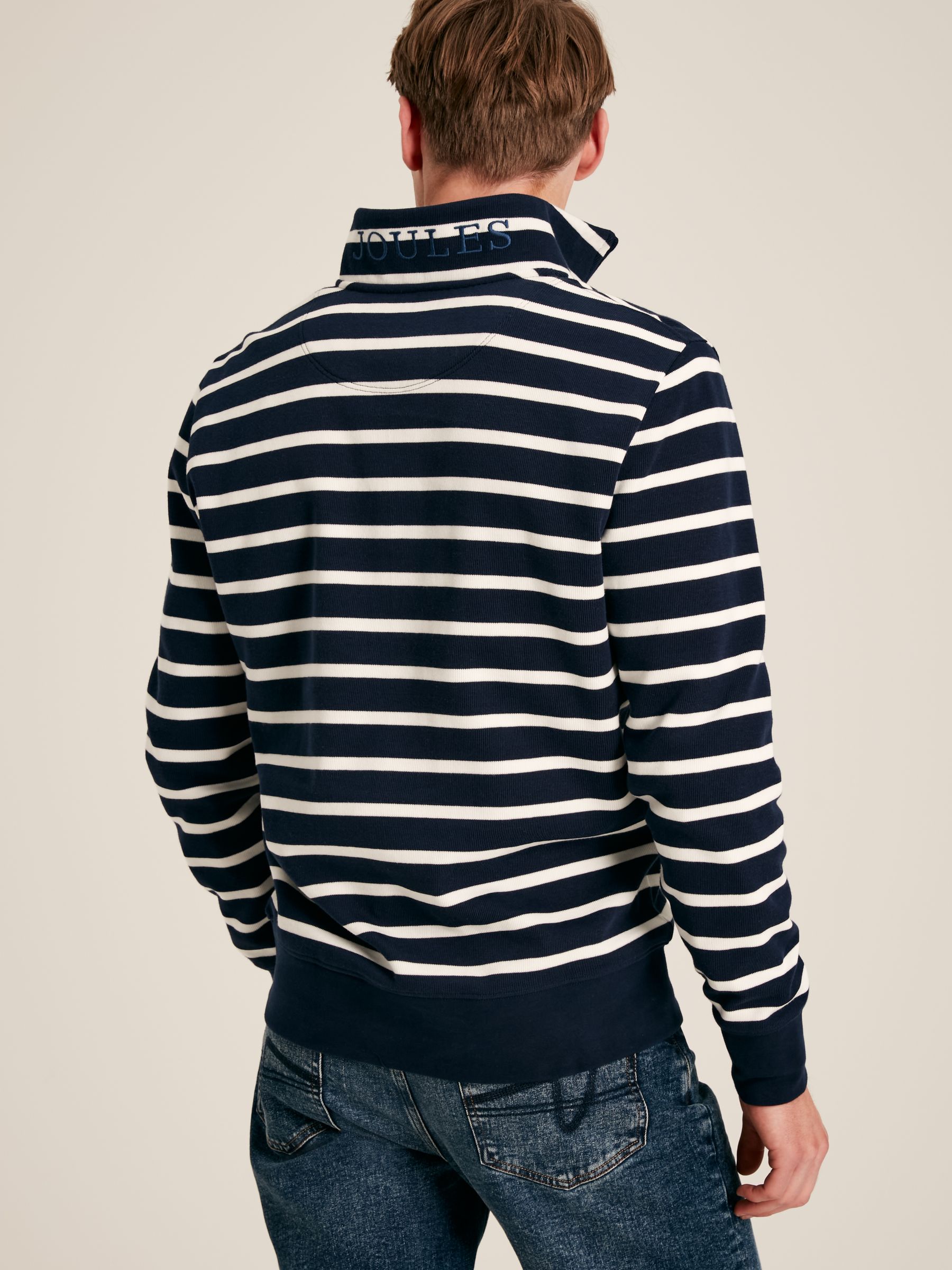 Alistair Navy/White Quarter Zip Cotton Sweatshirt - Image 2 of 6