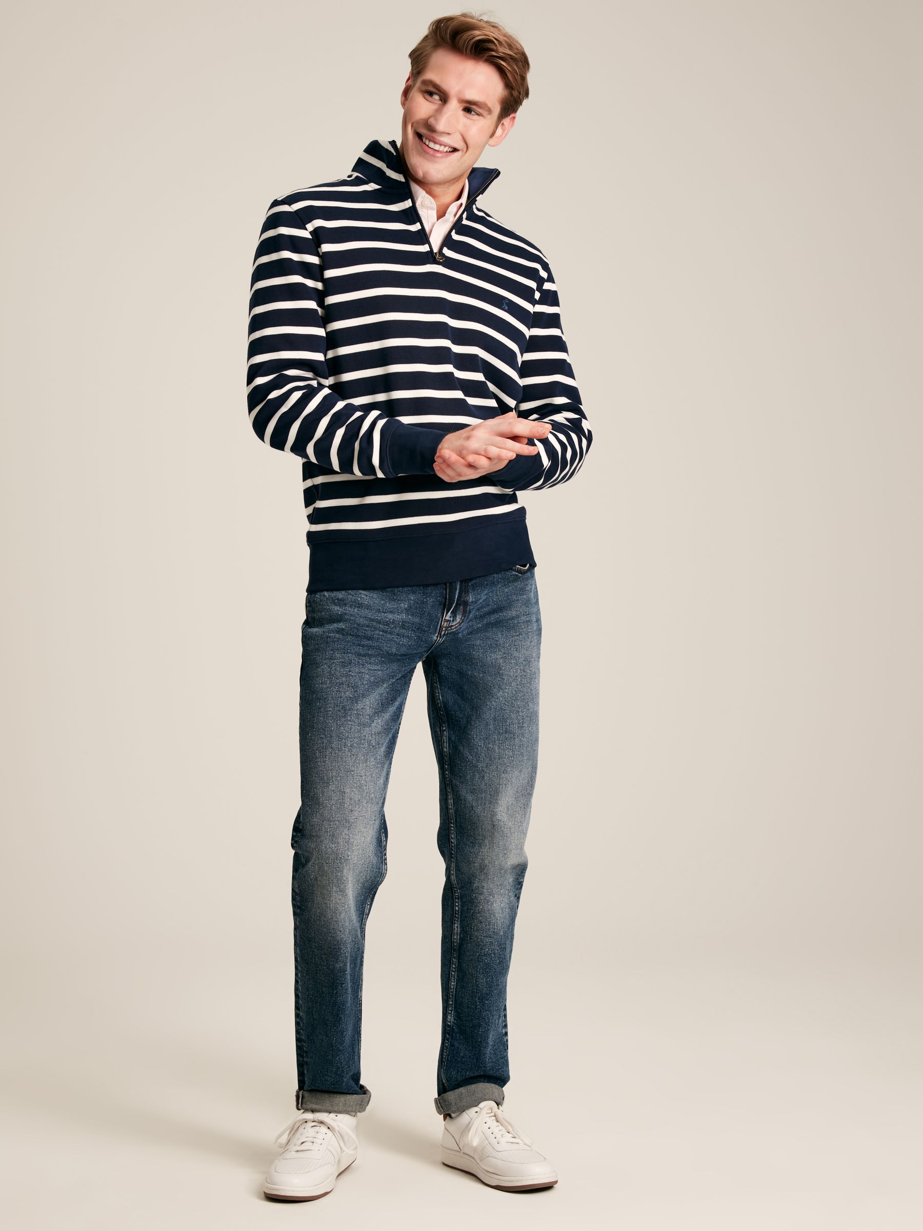 Alistair Navy/White Quarter Zip Cotton Sweatshirt - Image 3 of 6