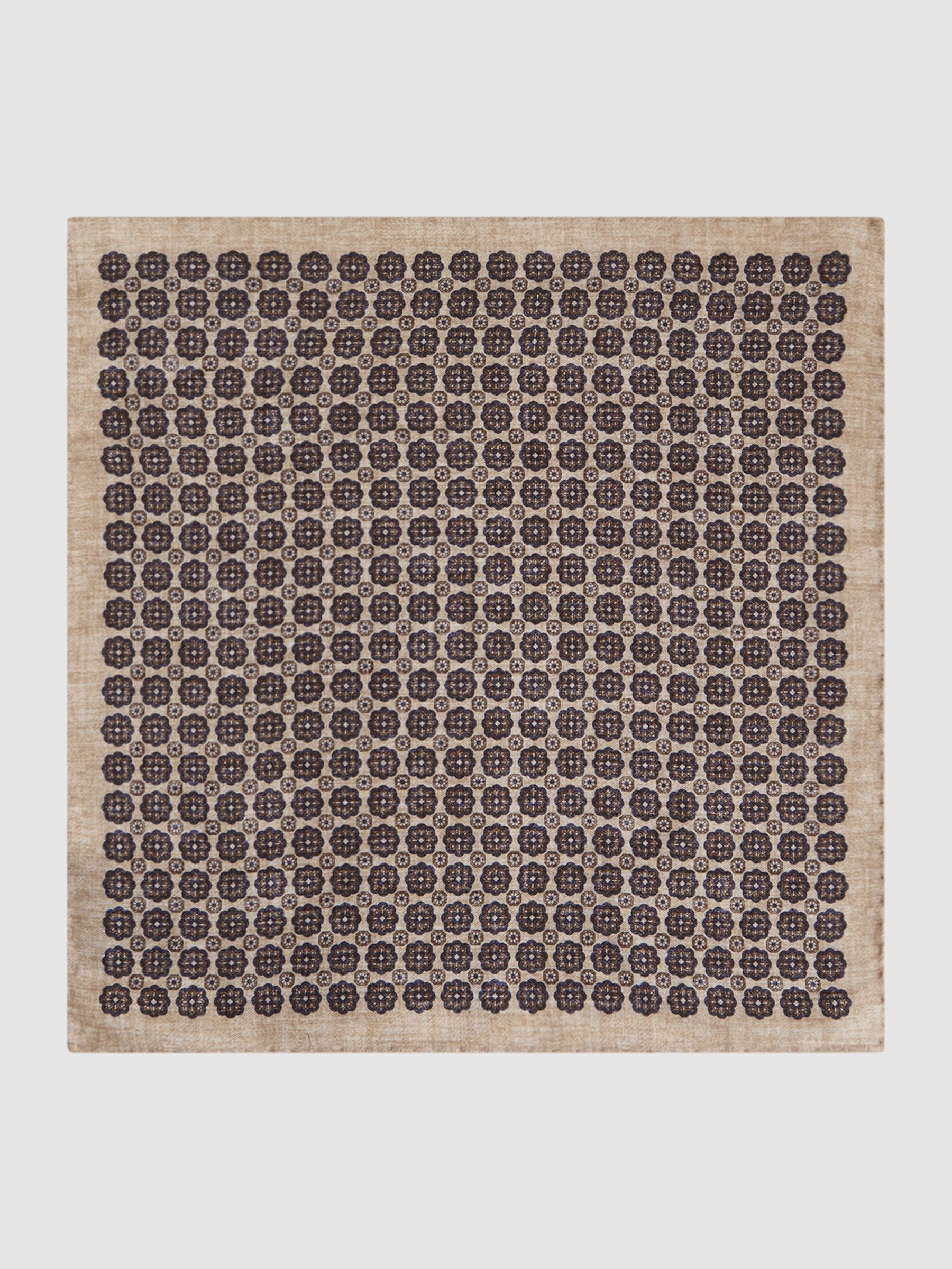 Cotton-Wool Medallion Print Pocket Square in Oatmeal Melange/Navy - Image 3 of 5