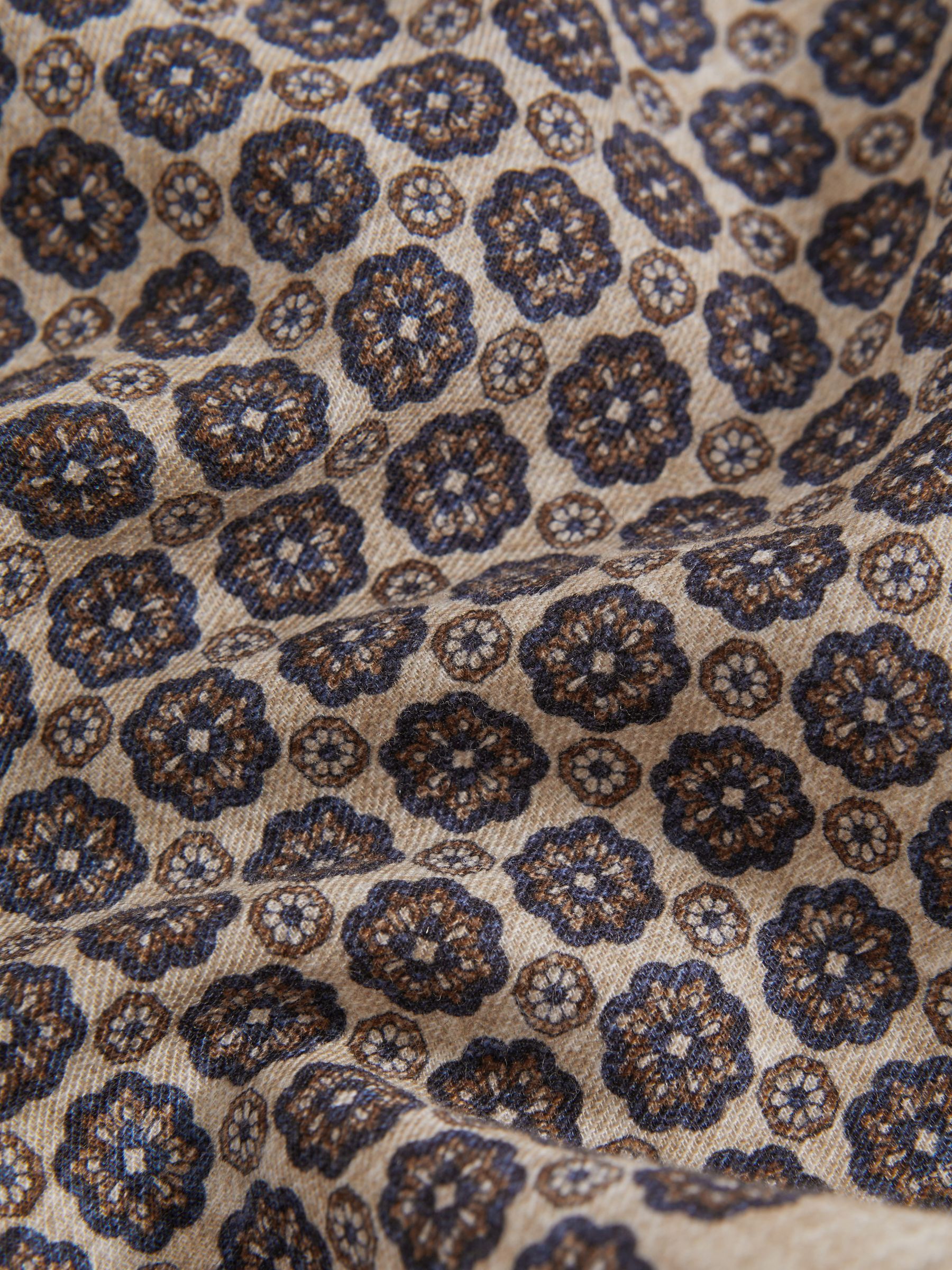 Cotton-Wool Medallion Print Pocket Square in Oatmeal Melange/Navy - Image 5 of 5