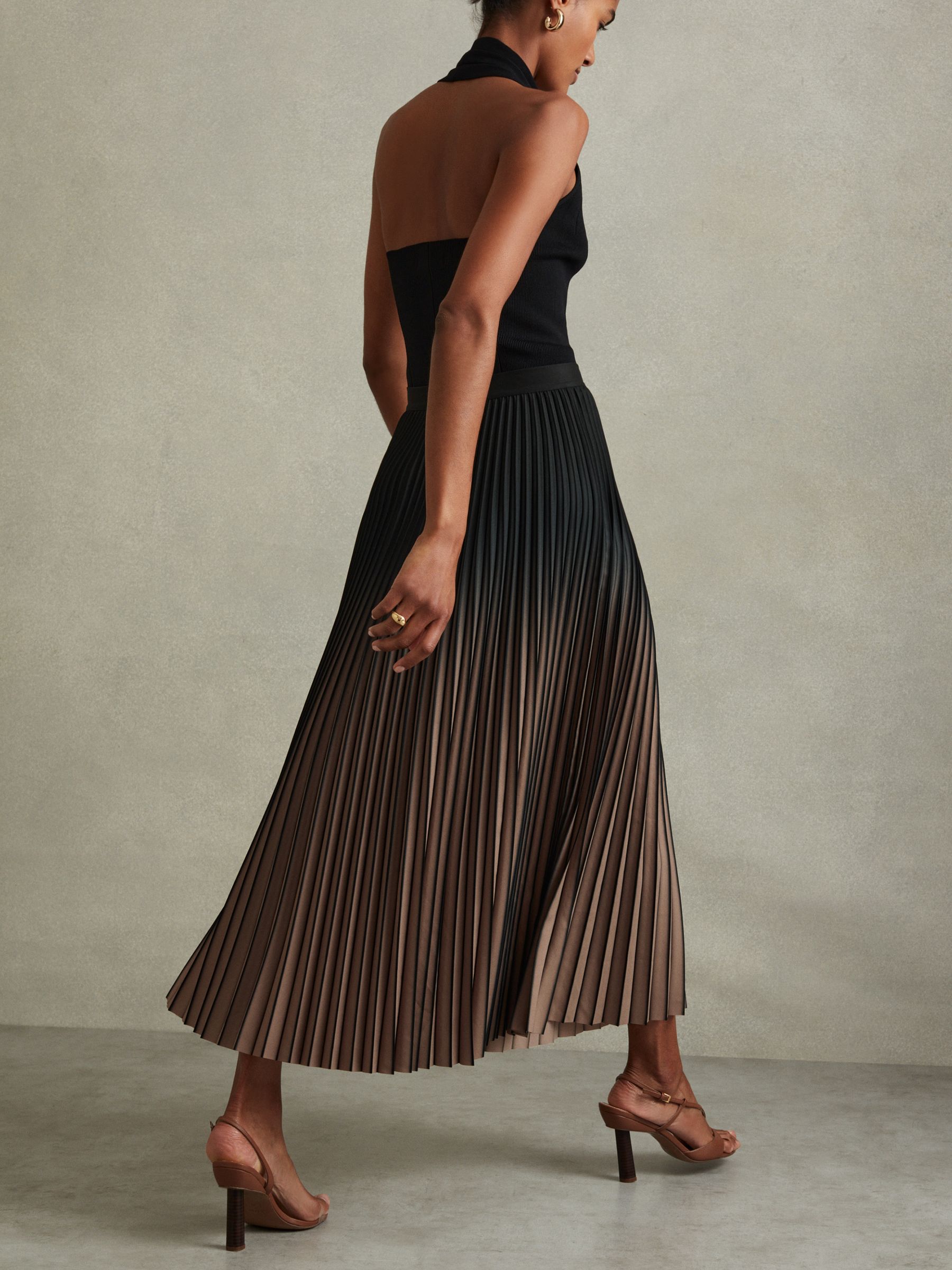 Ombre Pleated Midi Skirt in Black/Taupe - Image 5 of 6