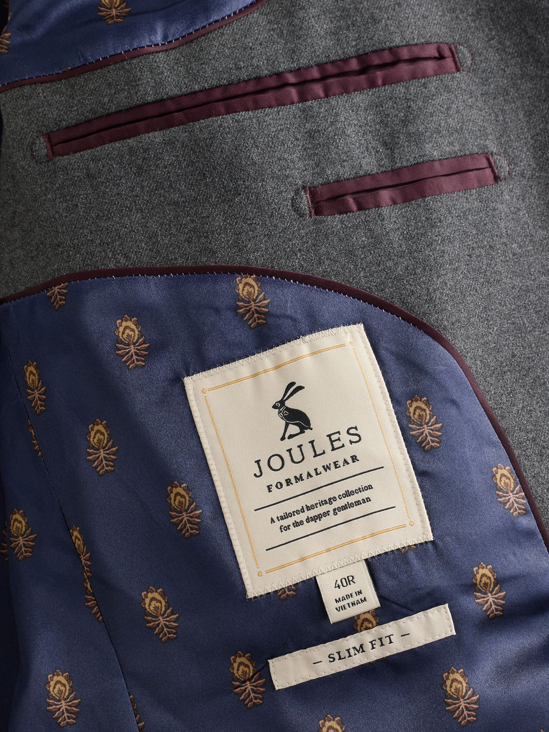 Grey Slim Fit Flannel Suit Jacket - Image 10 of 11