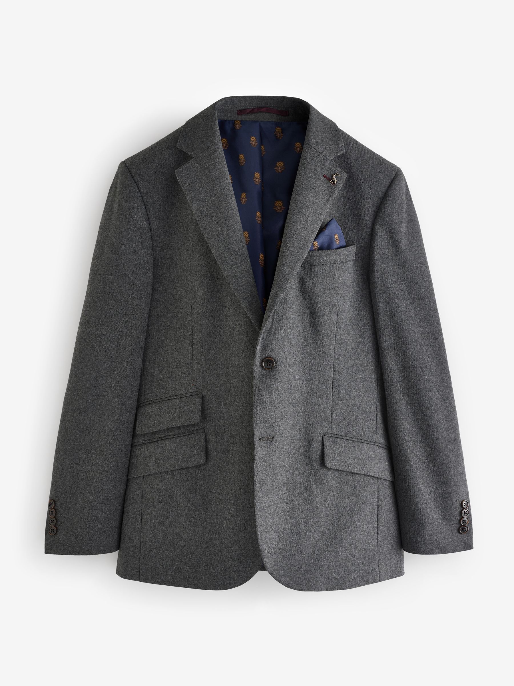 Grey Slim Fit Flannel Suit Jacket - Image 7 of 11