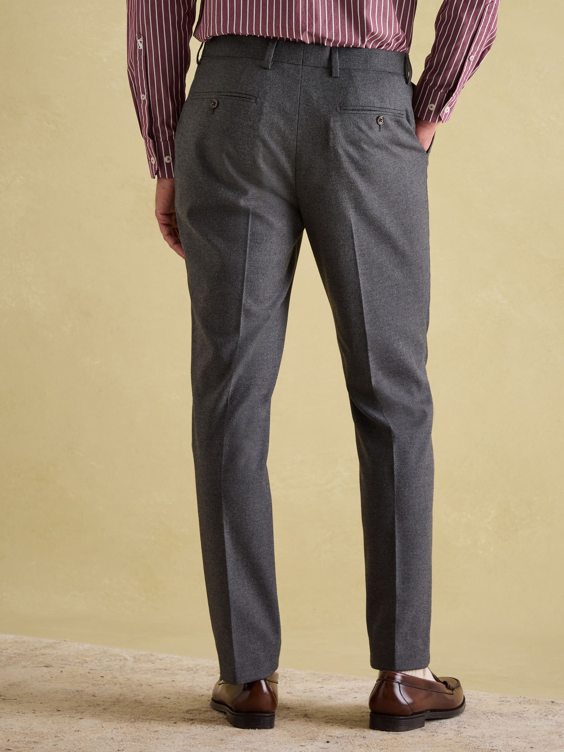 Grey Slim Fit Flannel Suit Trousers - Image 2 of 10