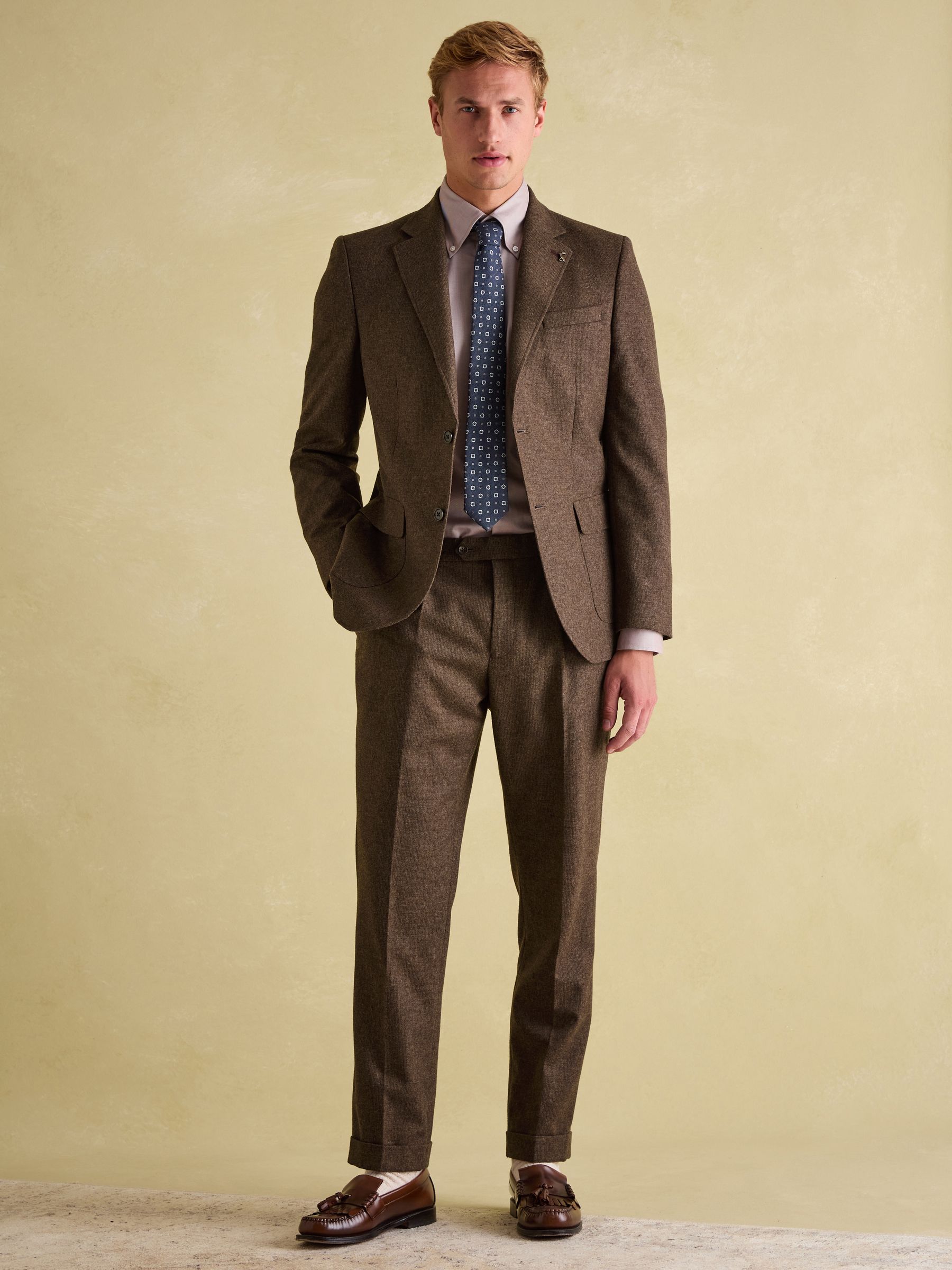 Brown Slim Fit Texture Suit Trousers - Image 4 of 10