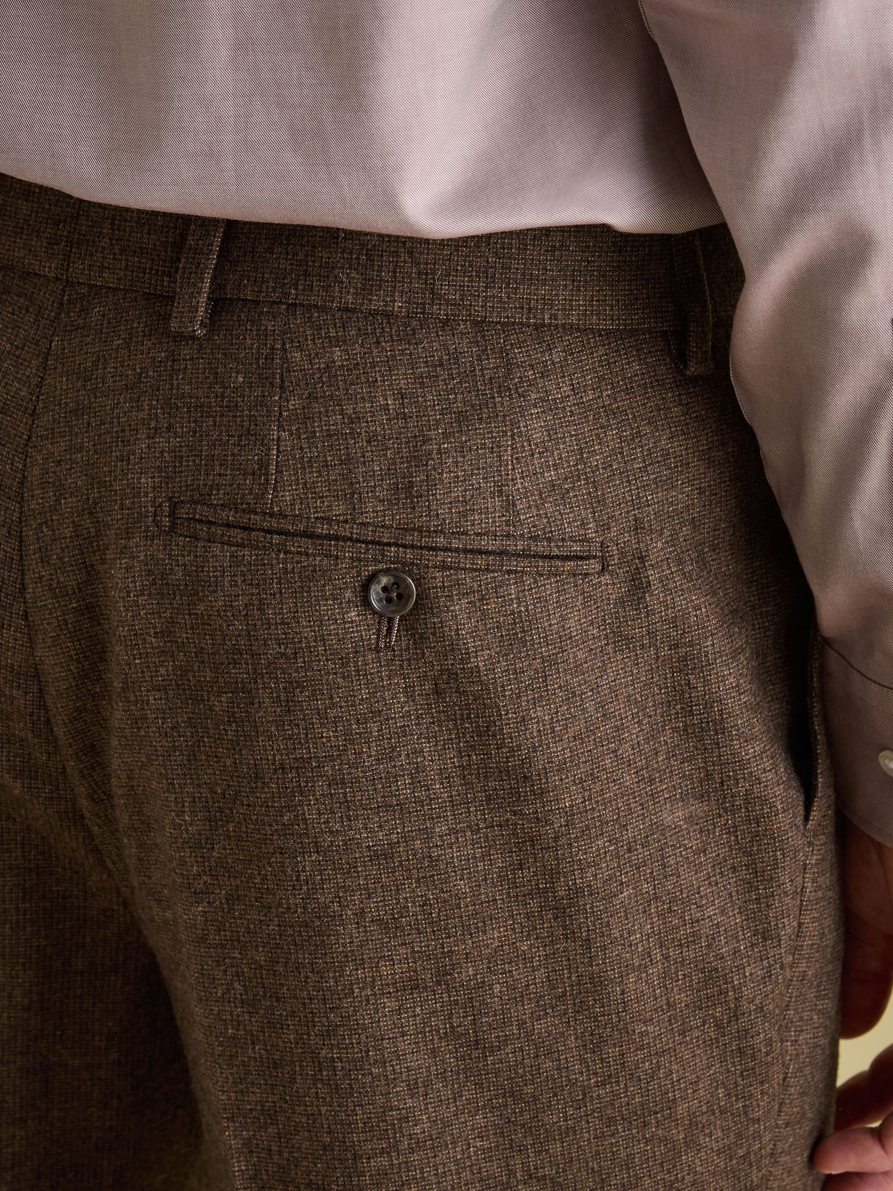 Brown Slim Fit Texture Suit Trousers - Image 6 of 10
