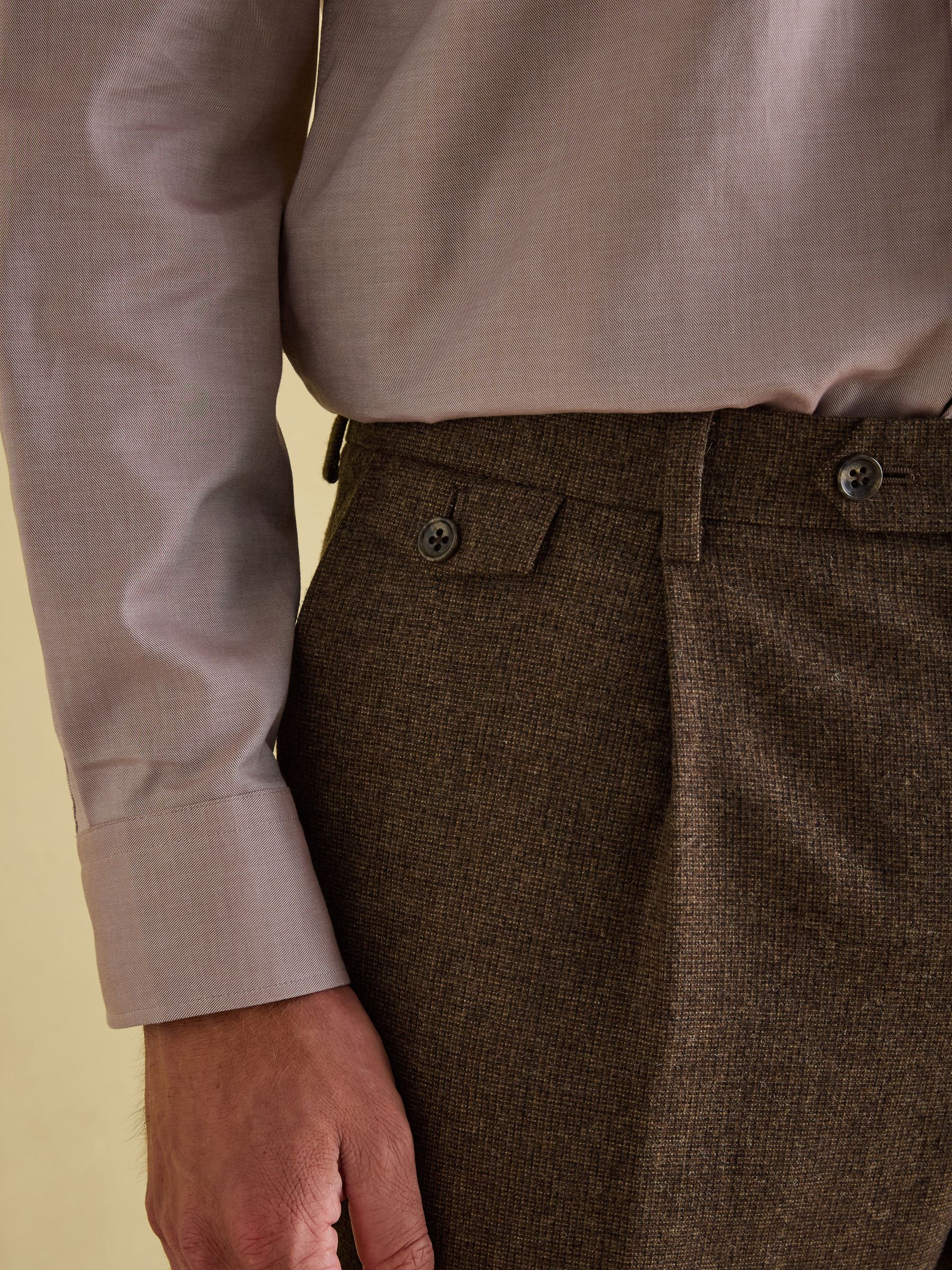 Brown Slim Fit Texture Suit Trousers - Image 7 of 10
