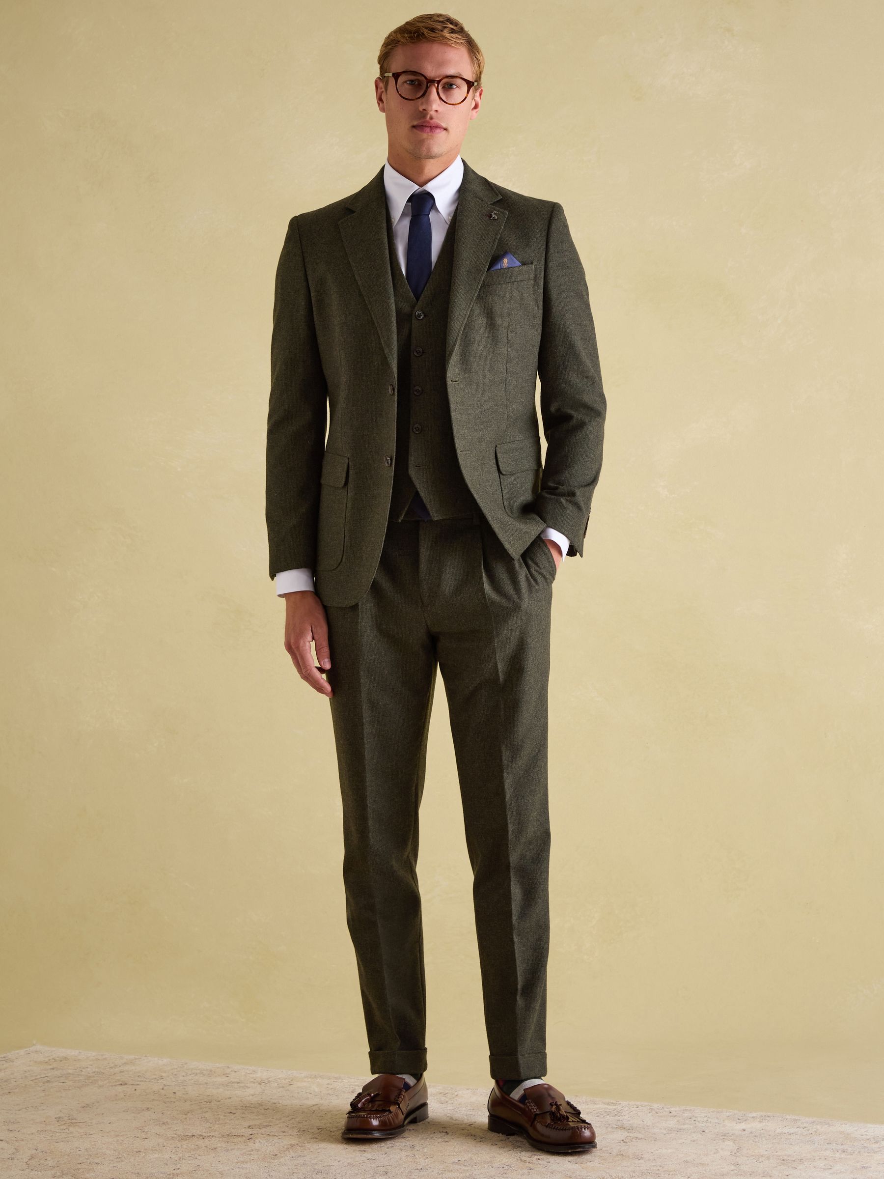 Green Slim Fit Texture Suit Trousers - Image 3 of 10