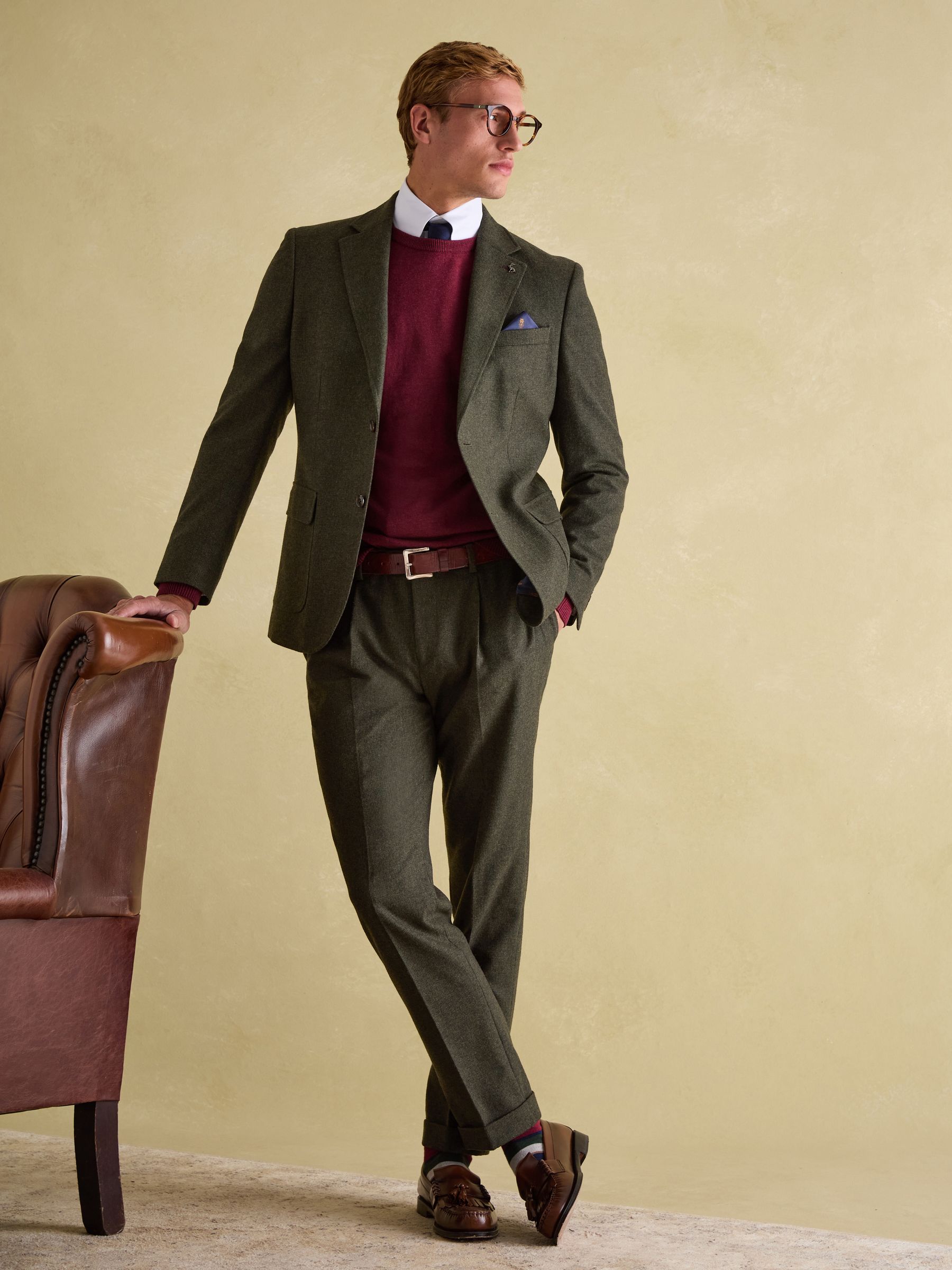 Green Slim Fit Texture Suit Trousers - Image 4 of 10
