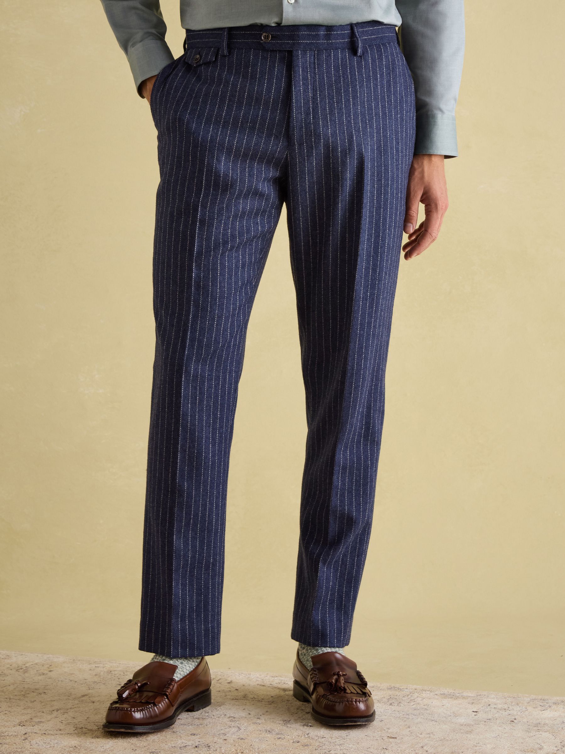 Navy Blue Slim Fit Pinstripe Suit Trousers | Joules