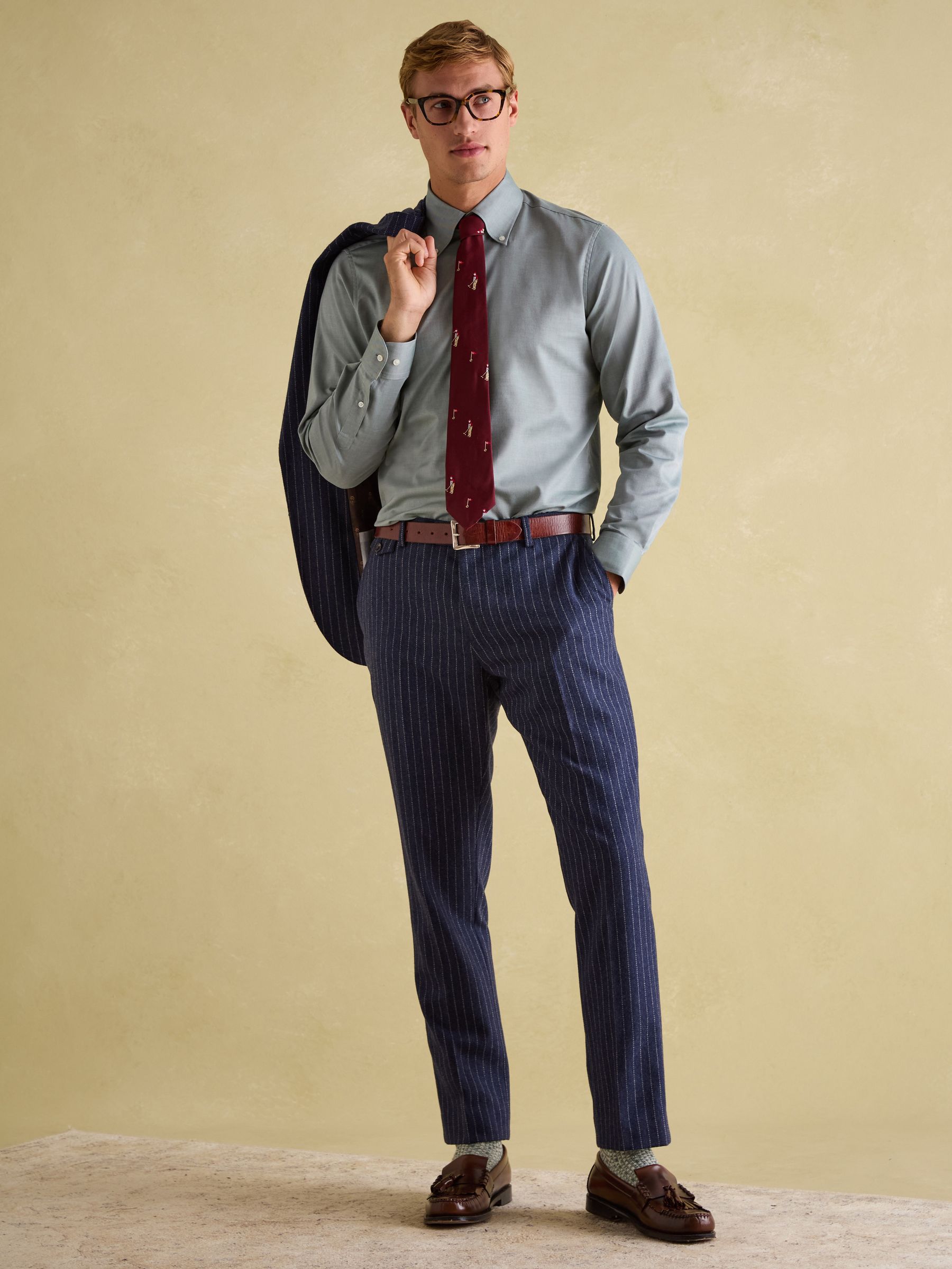 Navy Slim Fit Pinstripe Suit Trousers - Image 3 of 9