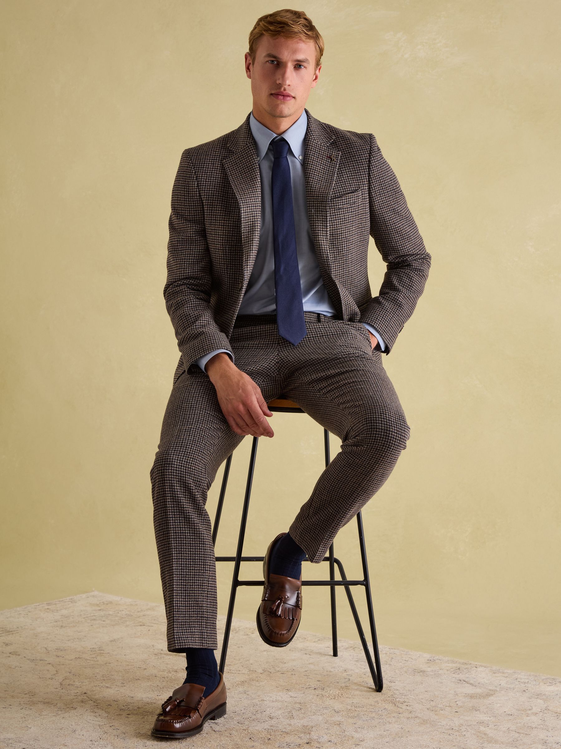 Brown Slim Fit Dogtooth Texture Suit Jacket - Image 4 of 9