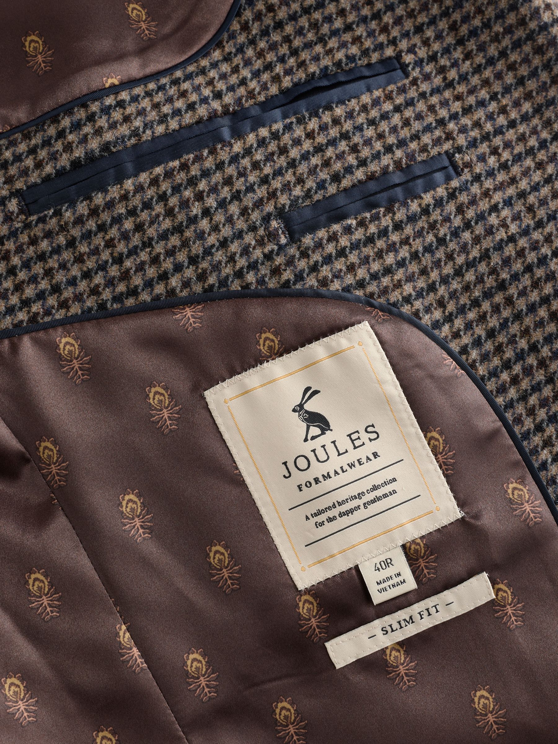 Brown Slim Fit Dogtooth Texture Suit Jacket - Image 7 of 9