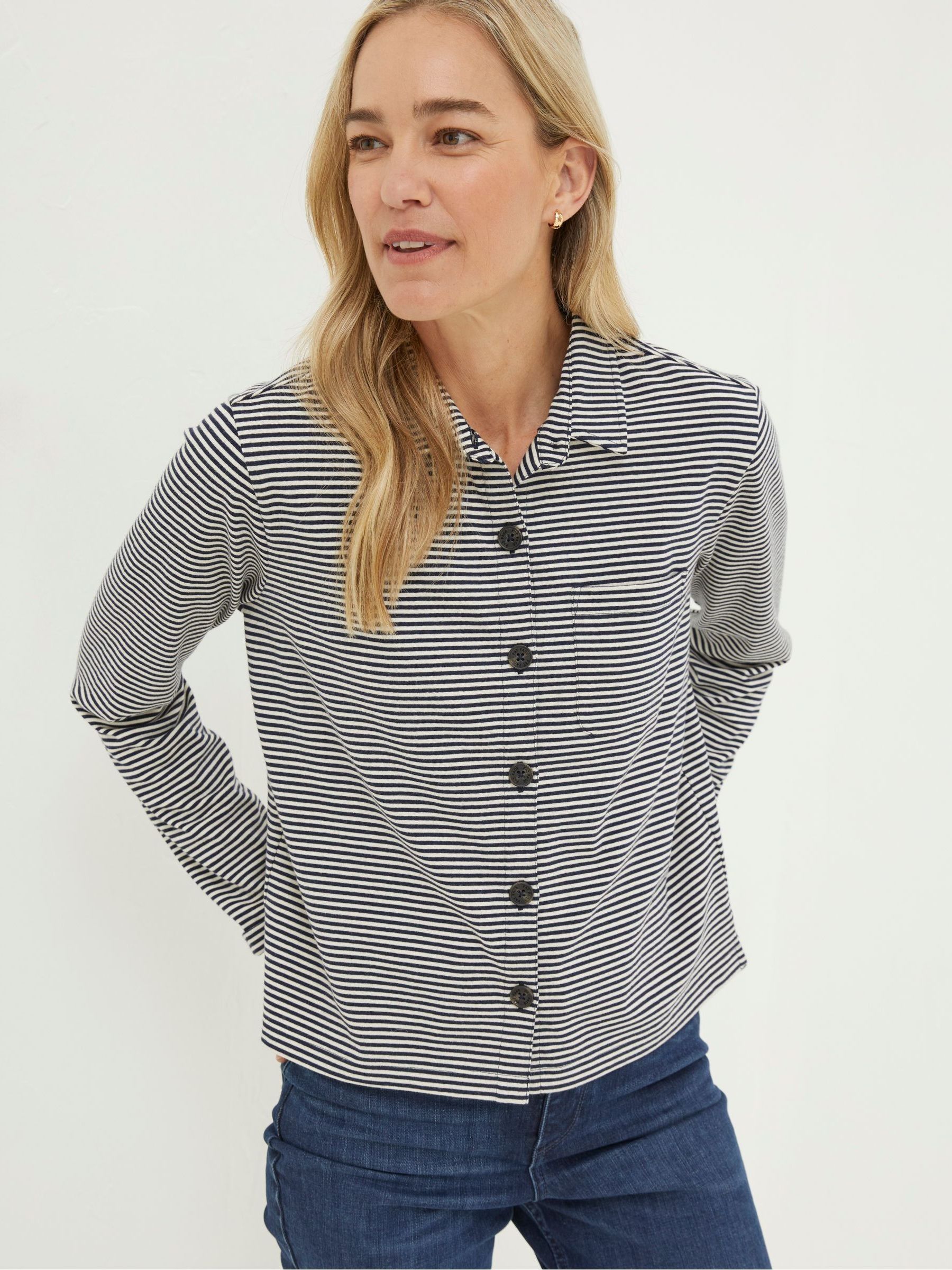 Jess Blue Stripe Jersey Shirt - Image 1 of 6 Jess Blue Stripe Jersey Shirt - Image 1 of 6