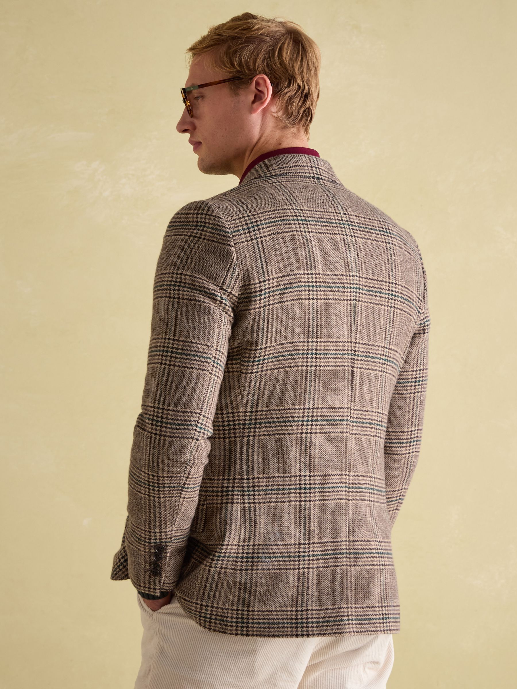 Taupe Brown Slim Fit Check Blazer - Image 2 of 11
