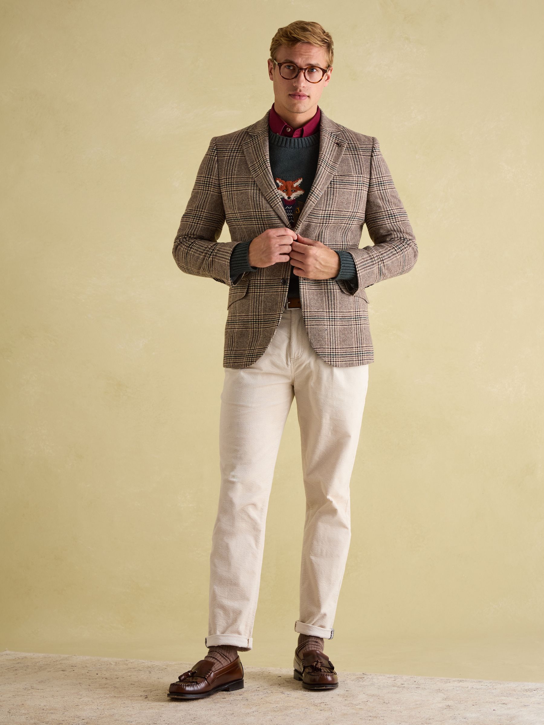 Taupe Brown Slim Fit Check Blazer - Image 3 of 11