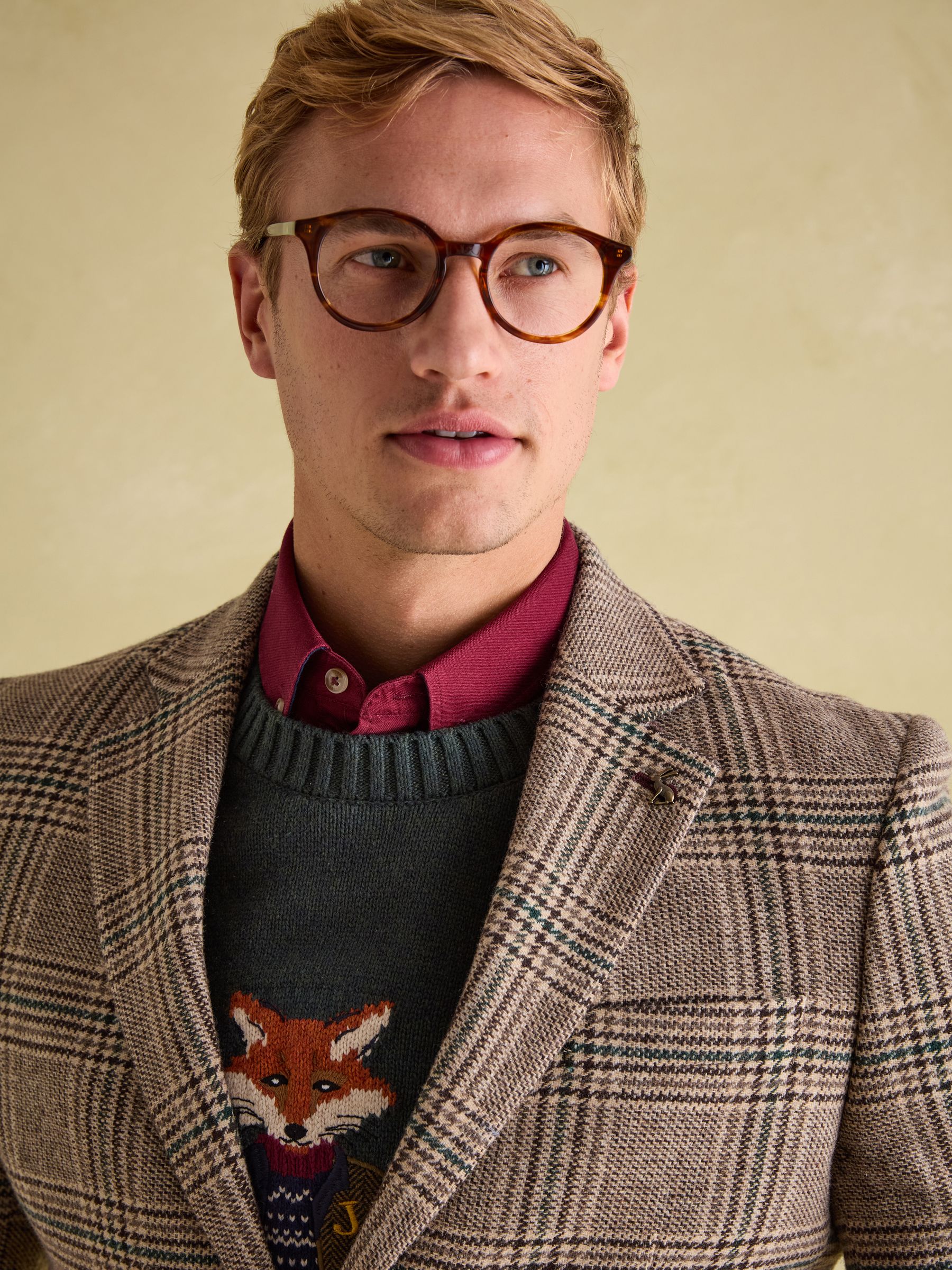 Taupe Brown Slim Fit Check Blazer - Image 4 of 11