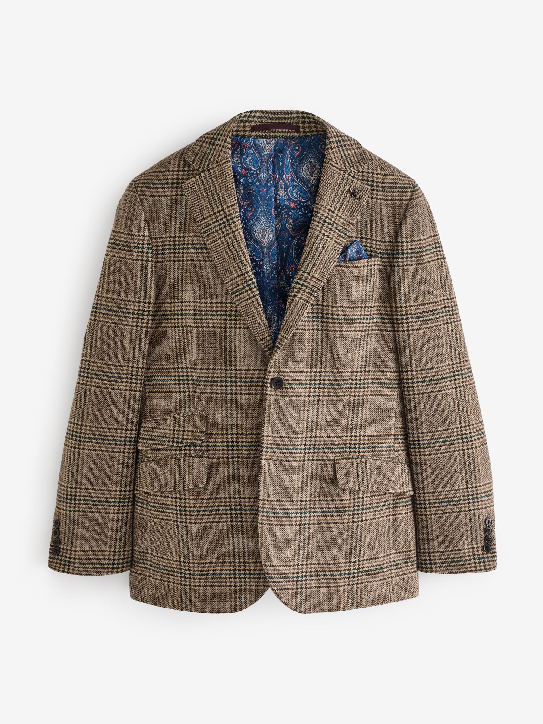 Taupe Brown Slim Fit Check Blazer - Image 6 of 11