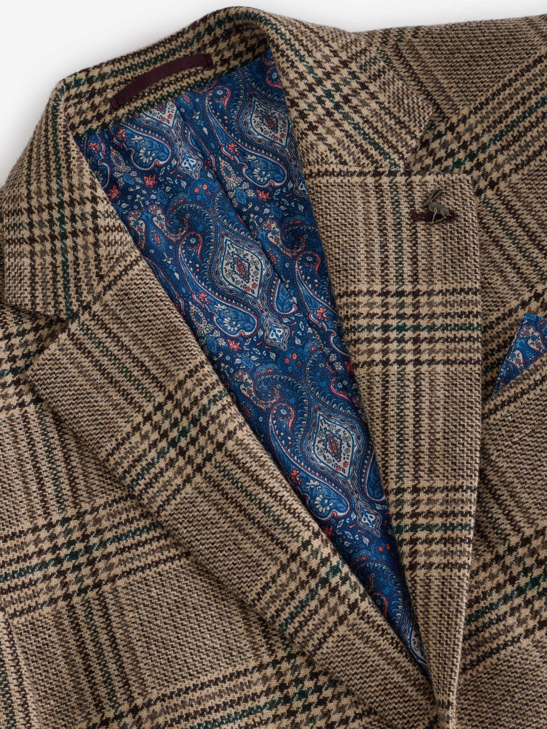 Taupe Brown Slim Fit Check Blazer - Image 7 of 11