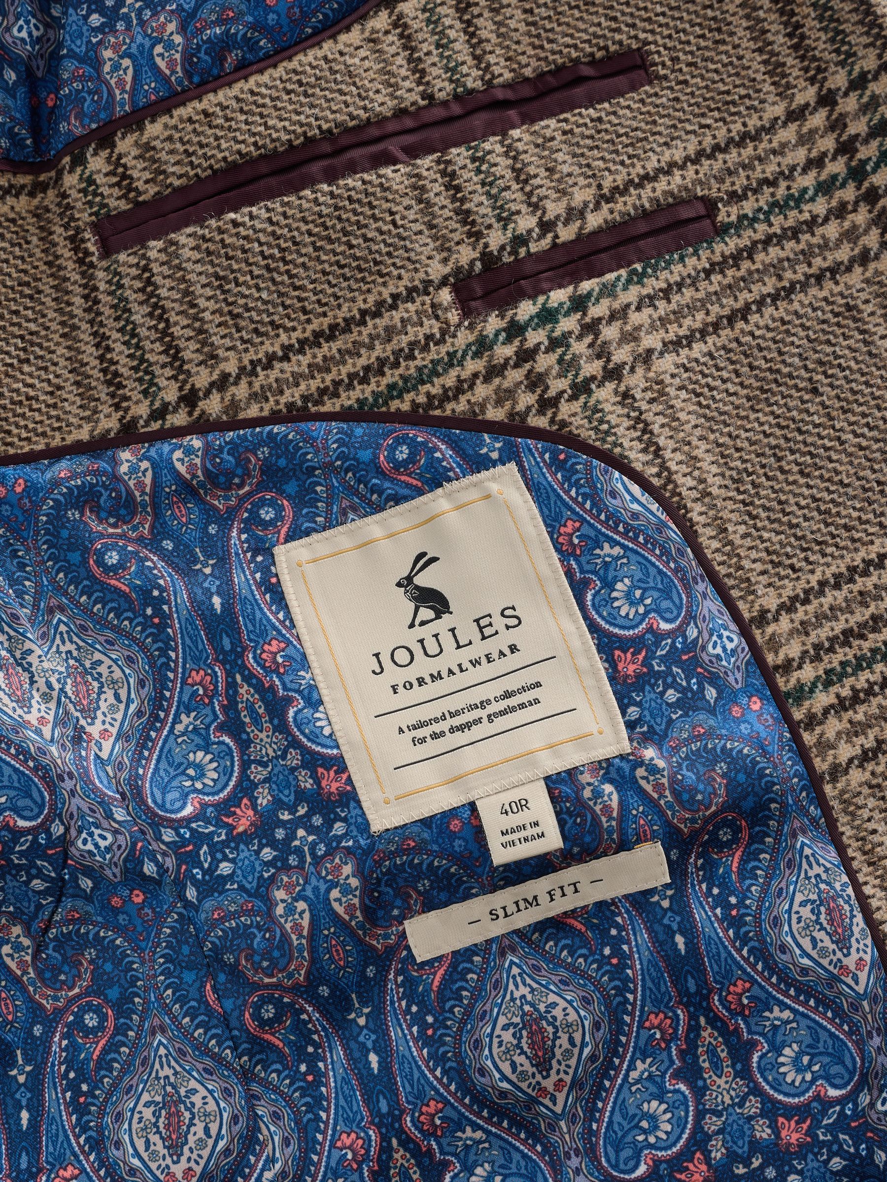 Taupe Brown Slim Fit Check Blazer - Image 9 of 11