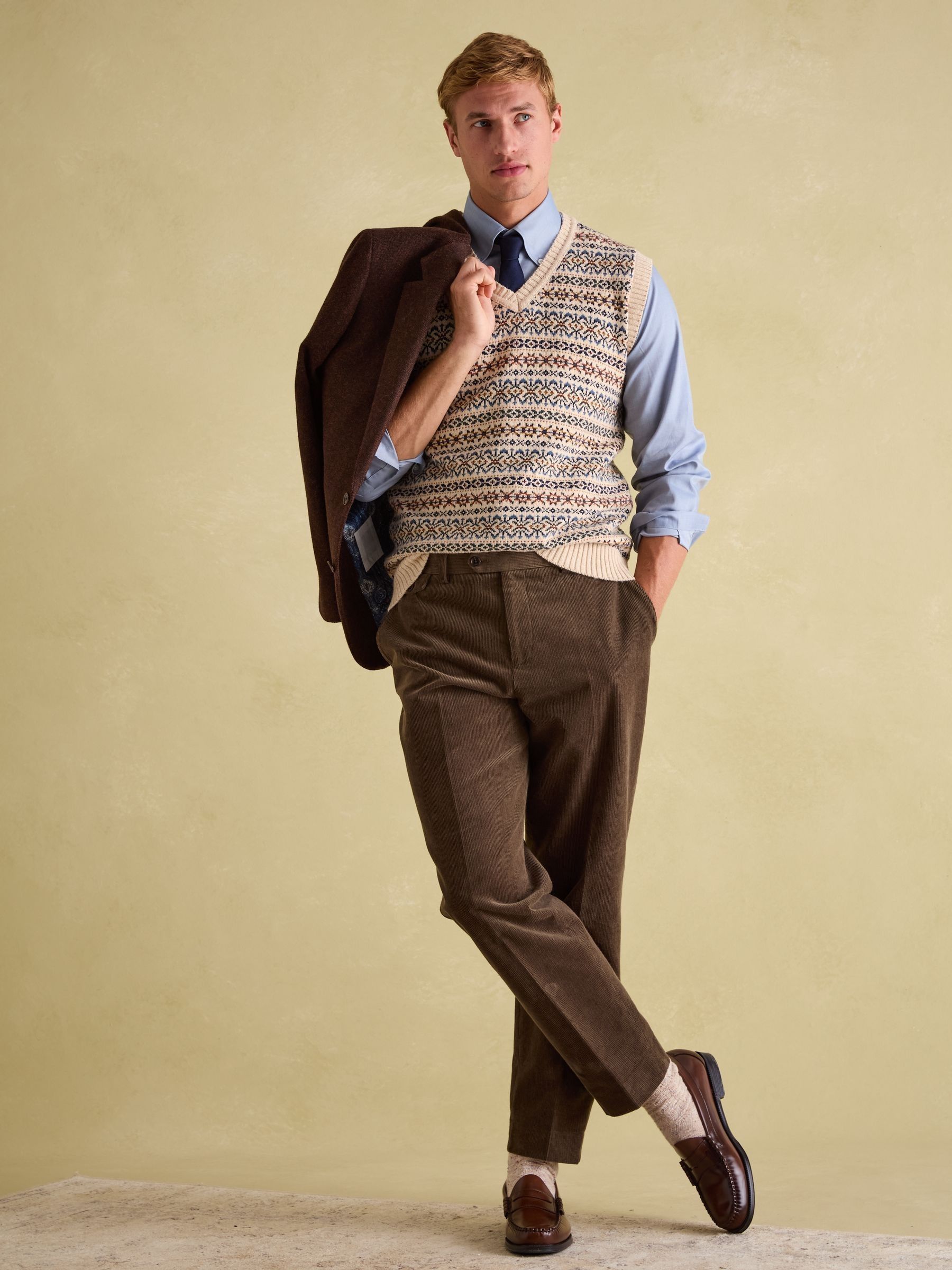Rust Brown Slim Fit Herringbone Blazer - Image 2 of 8