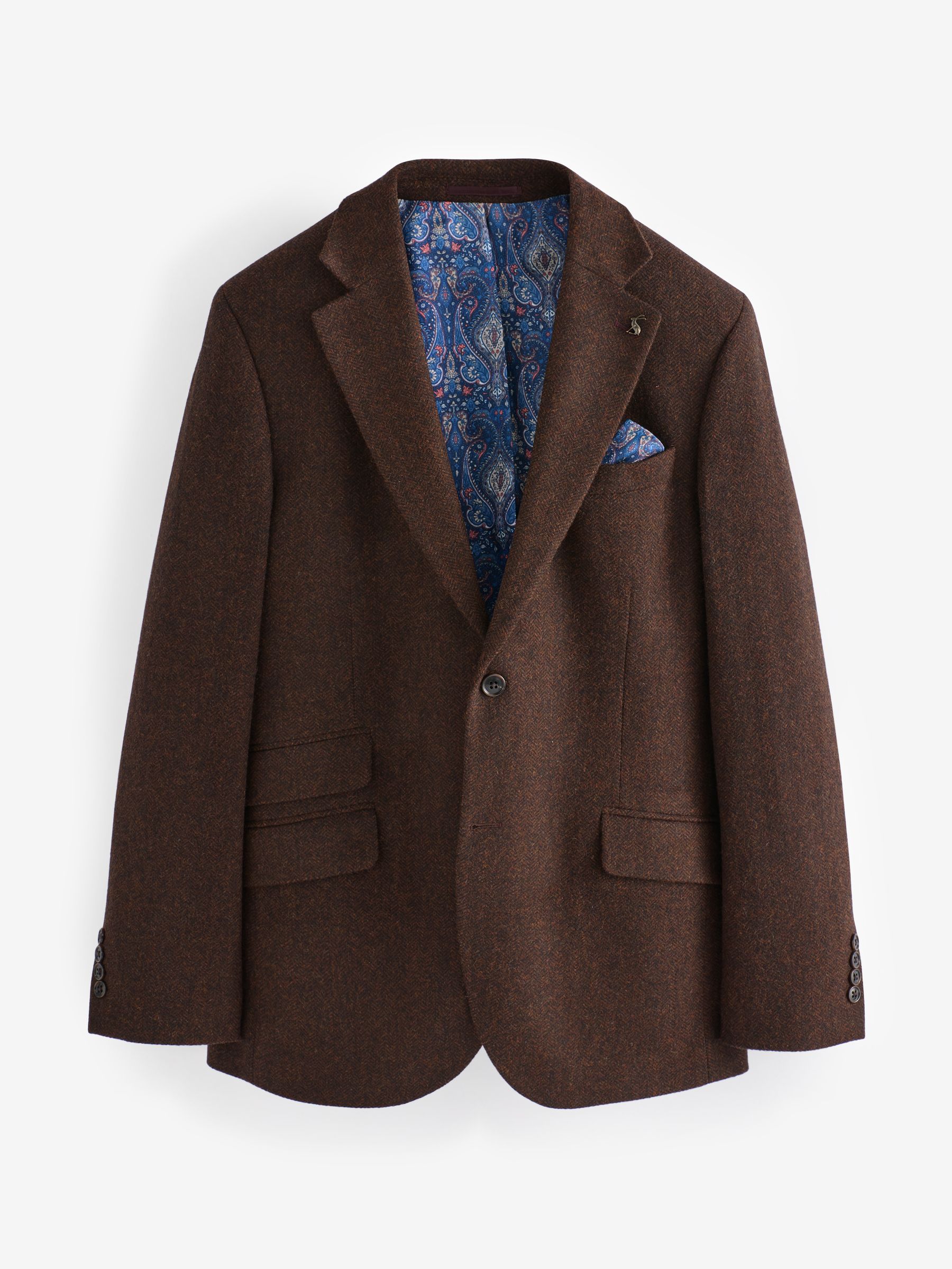 Rust Brown Slim Fit Herringbone Blazer - Image 3 of 8