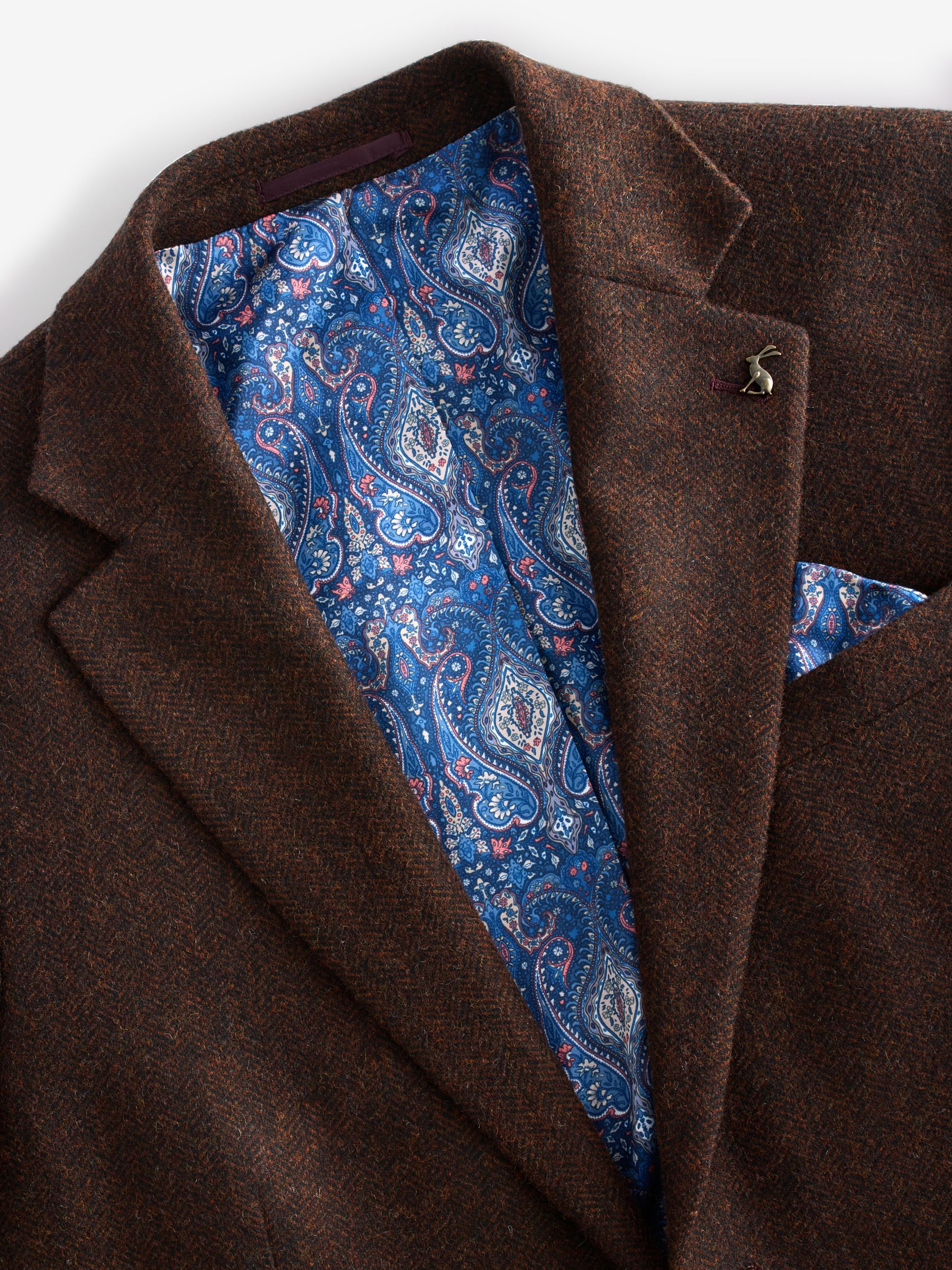 Rust Brown Slim Fit Herringbone Blazer - Image 4 of 8