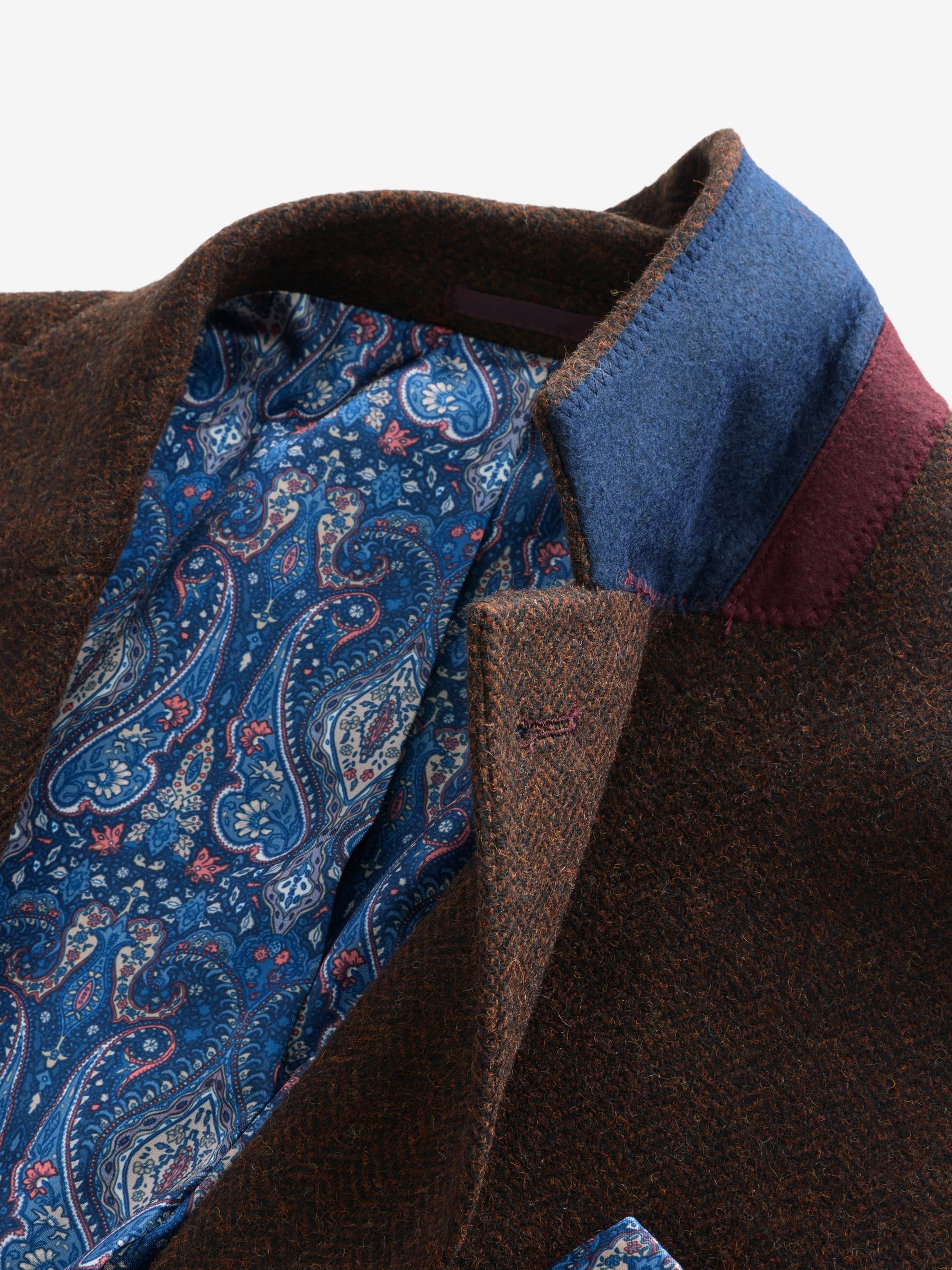 Rust Brown Slim Fit Herringbone Blazer - Image 5 of 8