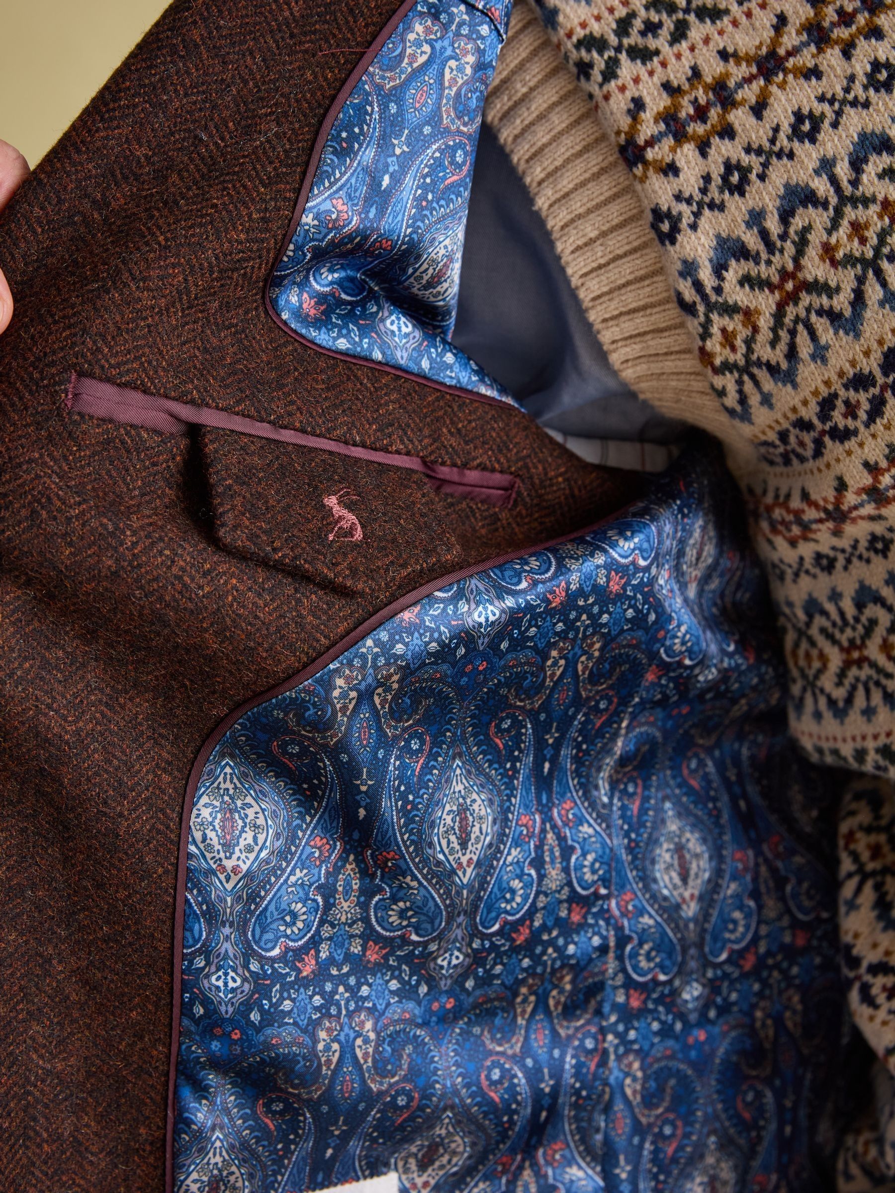 Rust Brown Slim Fit Herringbone Blazer - Image 6 of 8