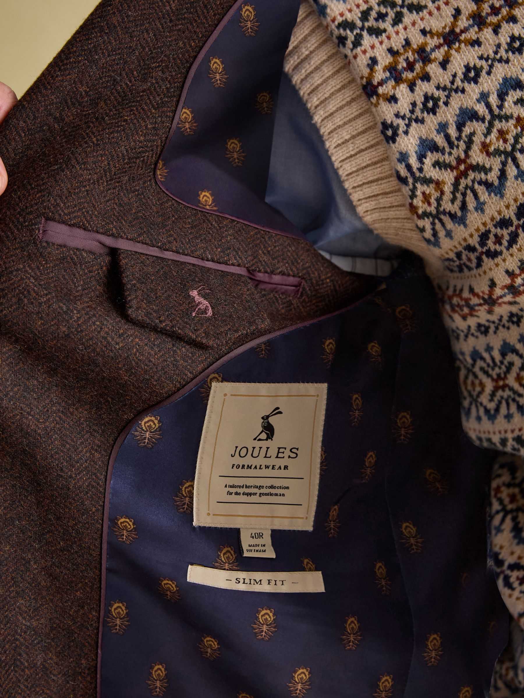 Rust Brown Slim Fit Herringbone Blazer - Image 7 of 8