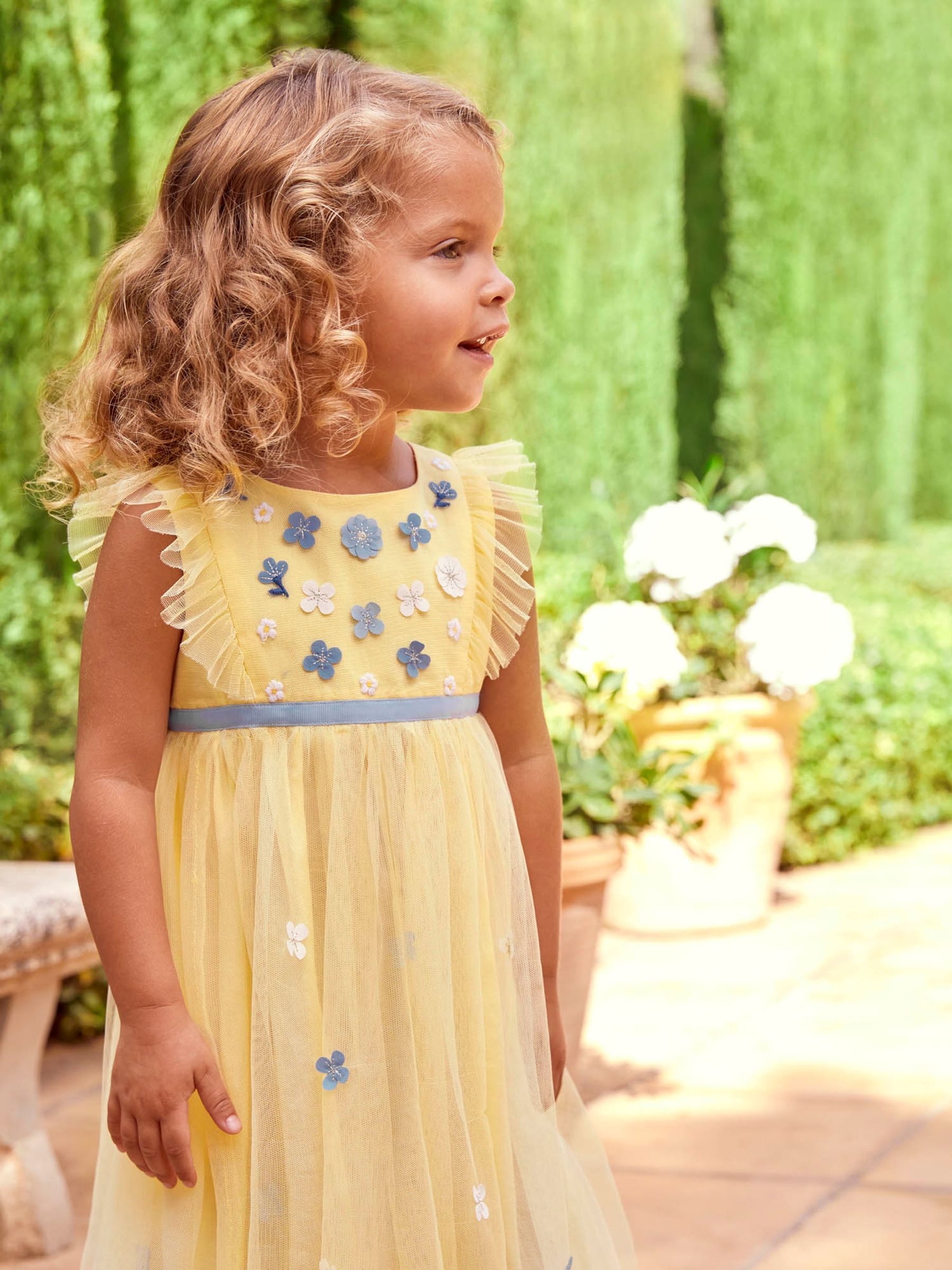 Yellow Floral Tulle Pretty Party Dress - Image 3 of 7
