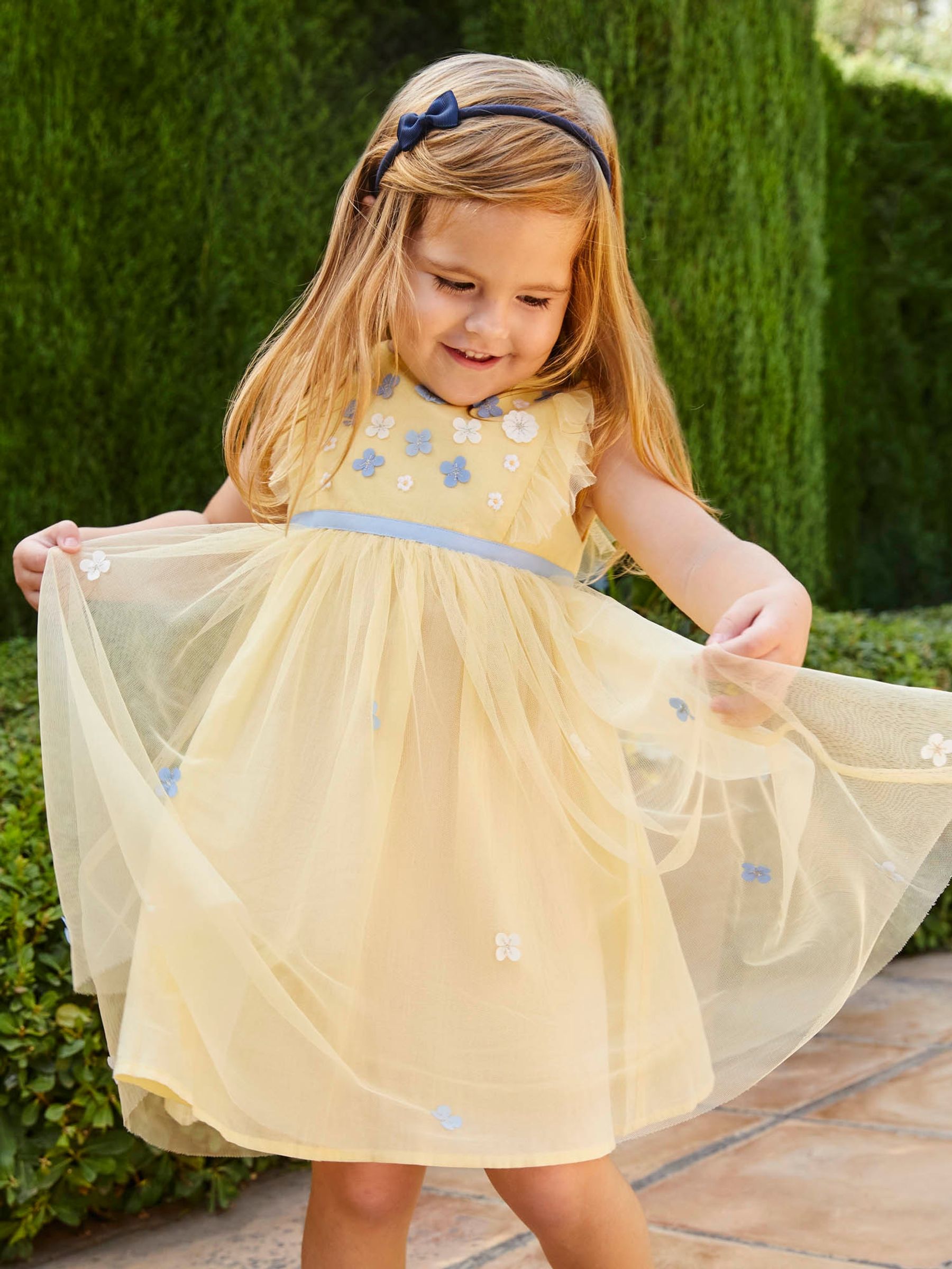 Yellow Floral Tulle Pretty Party Dress - Image 5 of 7