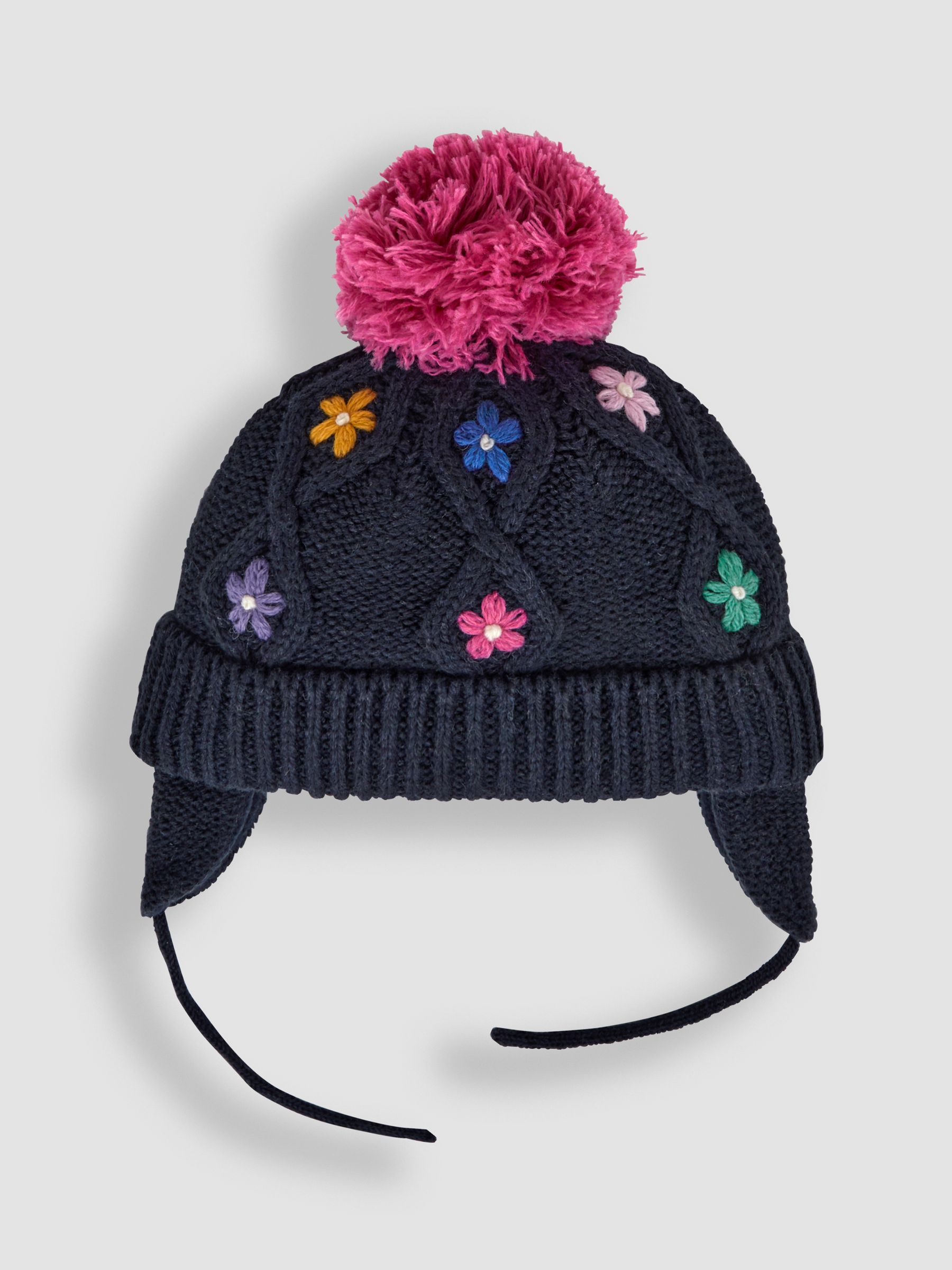 Navy Blue Floral Embroidered Cable Hat - Image 1 of 3