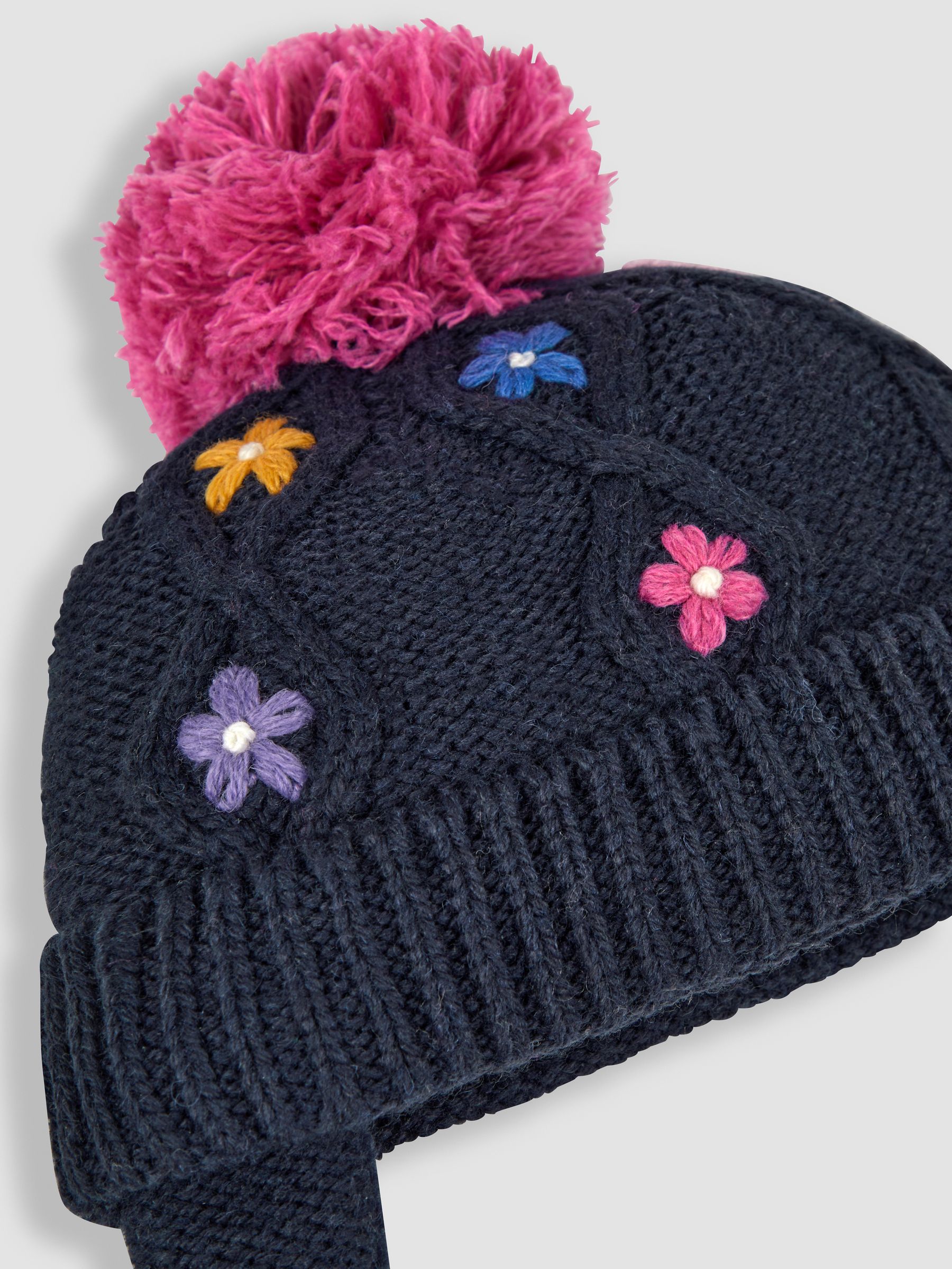 Navy Blue Floral Embroidered Cable Hat - Image 2 of 3