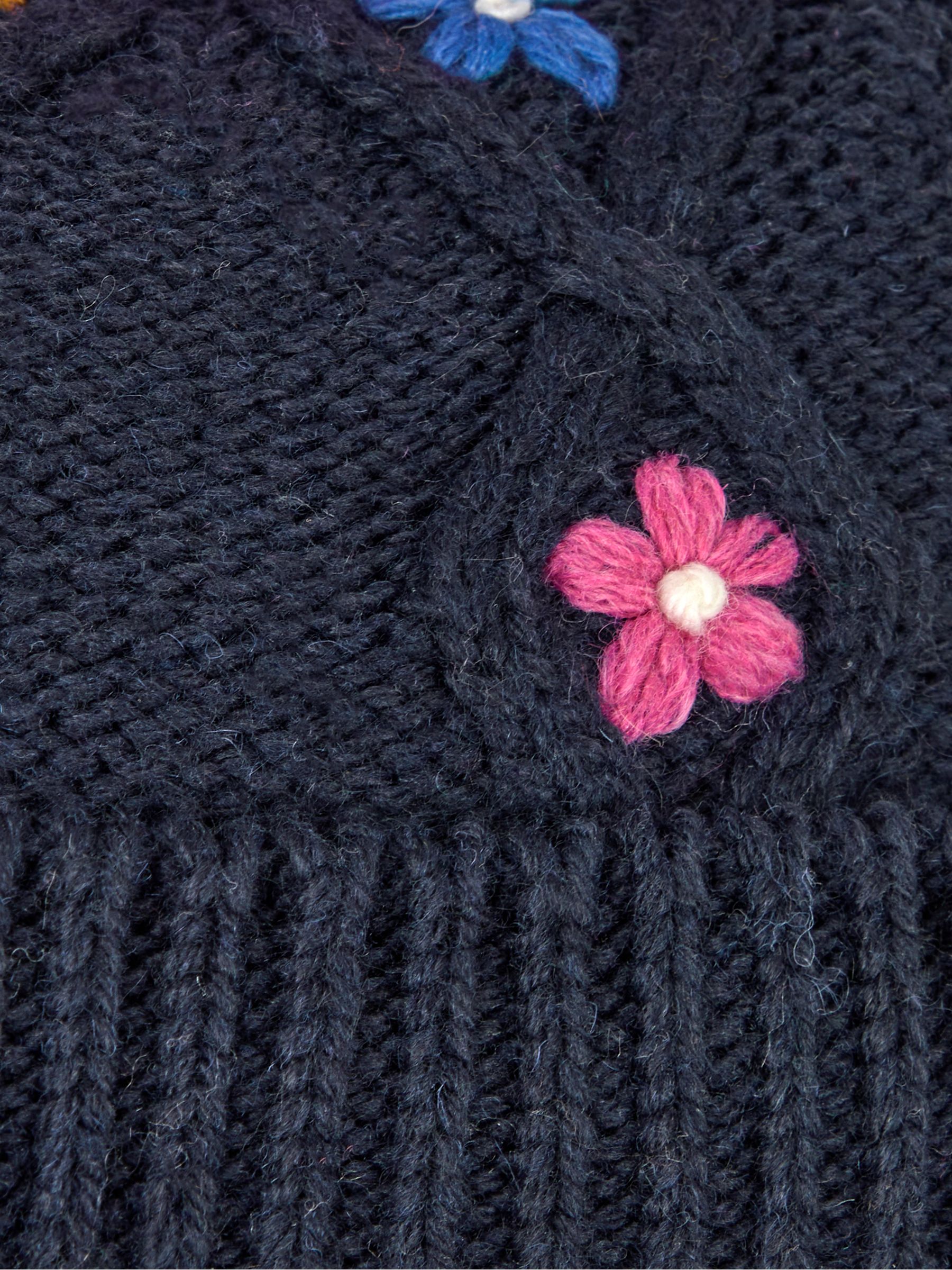 Navy Blue Floral Embroidered Cable Hat - Image 3 of 3