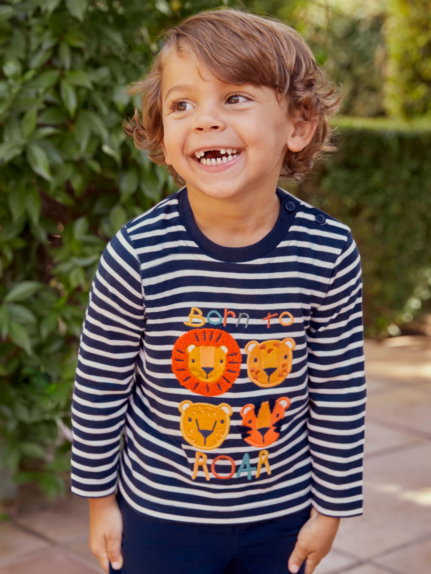 Navy Ecru Stripe Stripe Big Cats Appliqué Top - Image 1 of 3