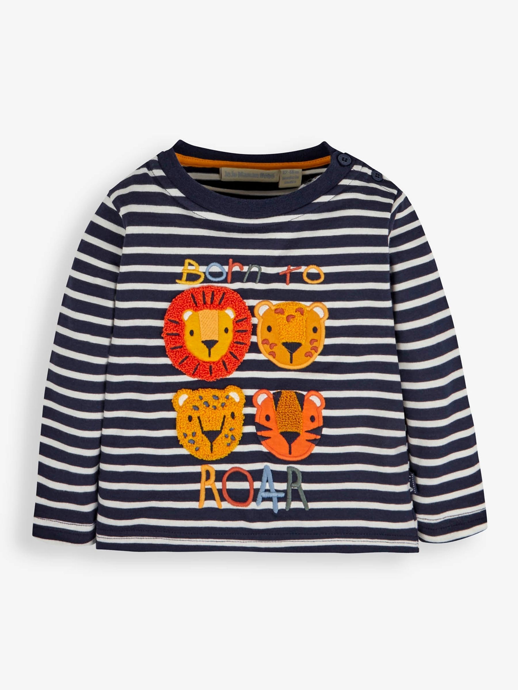 Navy Ecru Stripe Stripe Big Cats Appliqué Top - Image 2 of 3