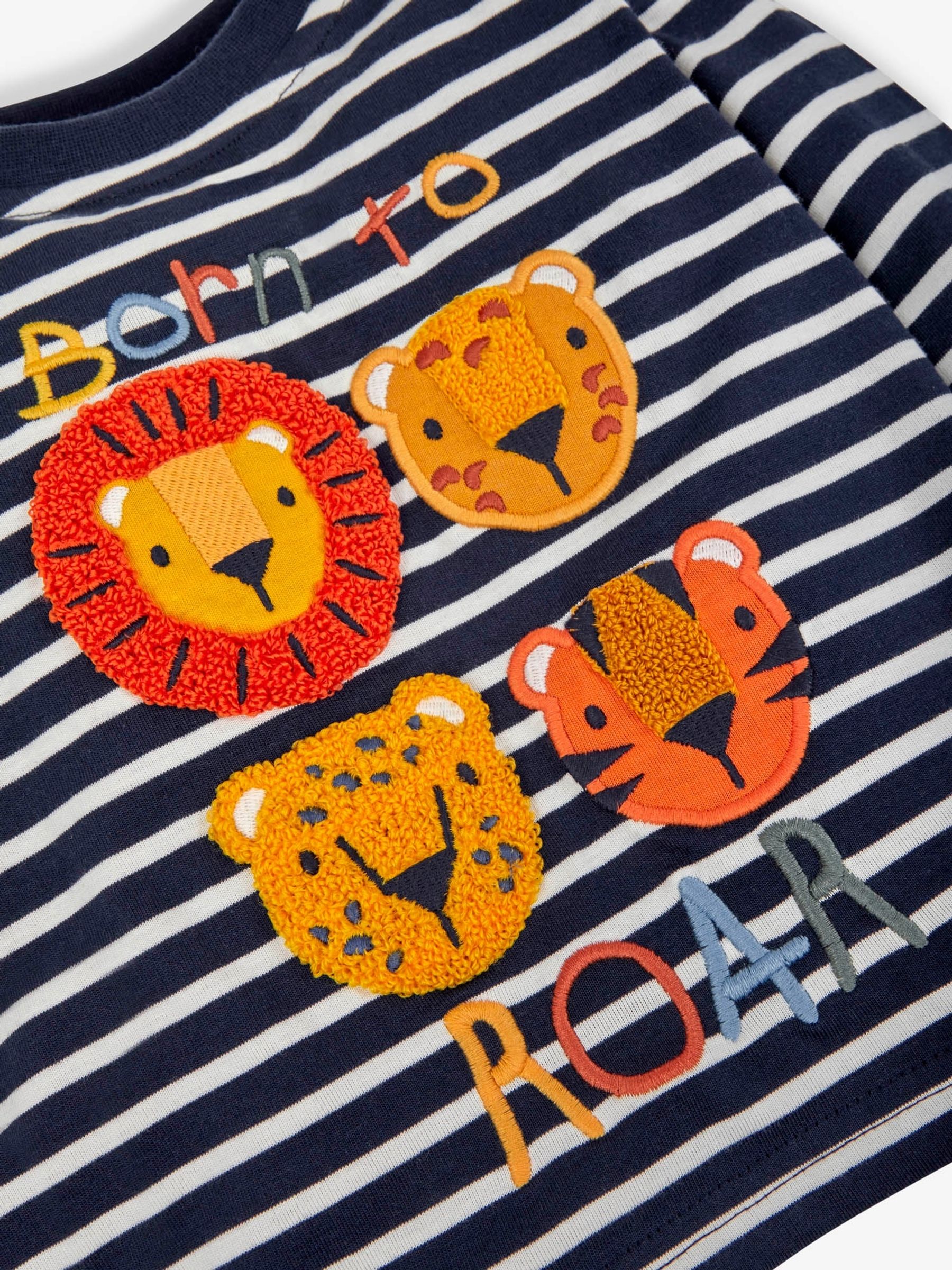 Navy Ecru Stripe Stripe Big Cats Appliqué Top - Image 3 of 3