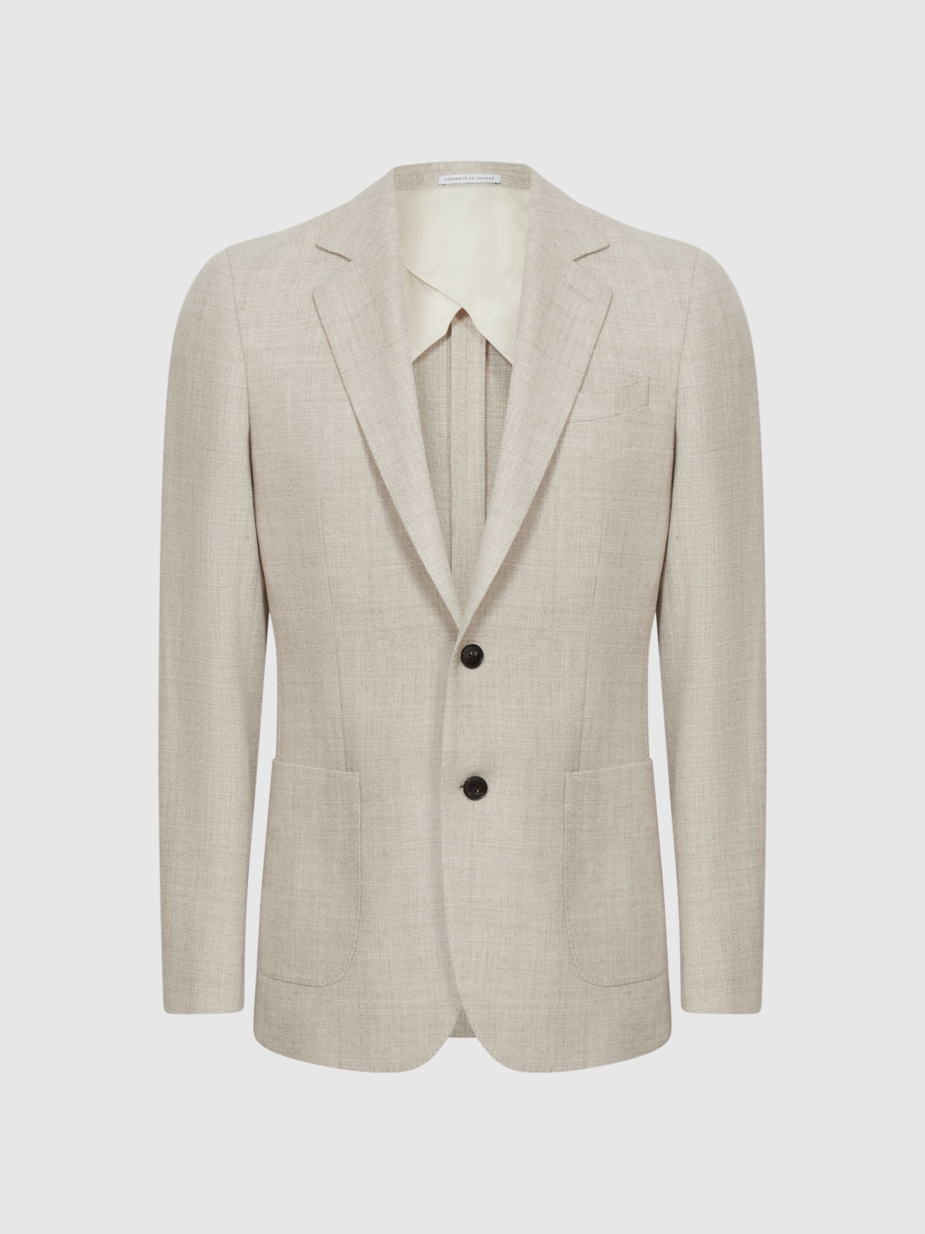 Slim Fit Textured Wool Blend Blazer in Oatmeal - Image 2 of 7